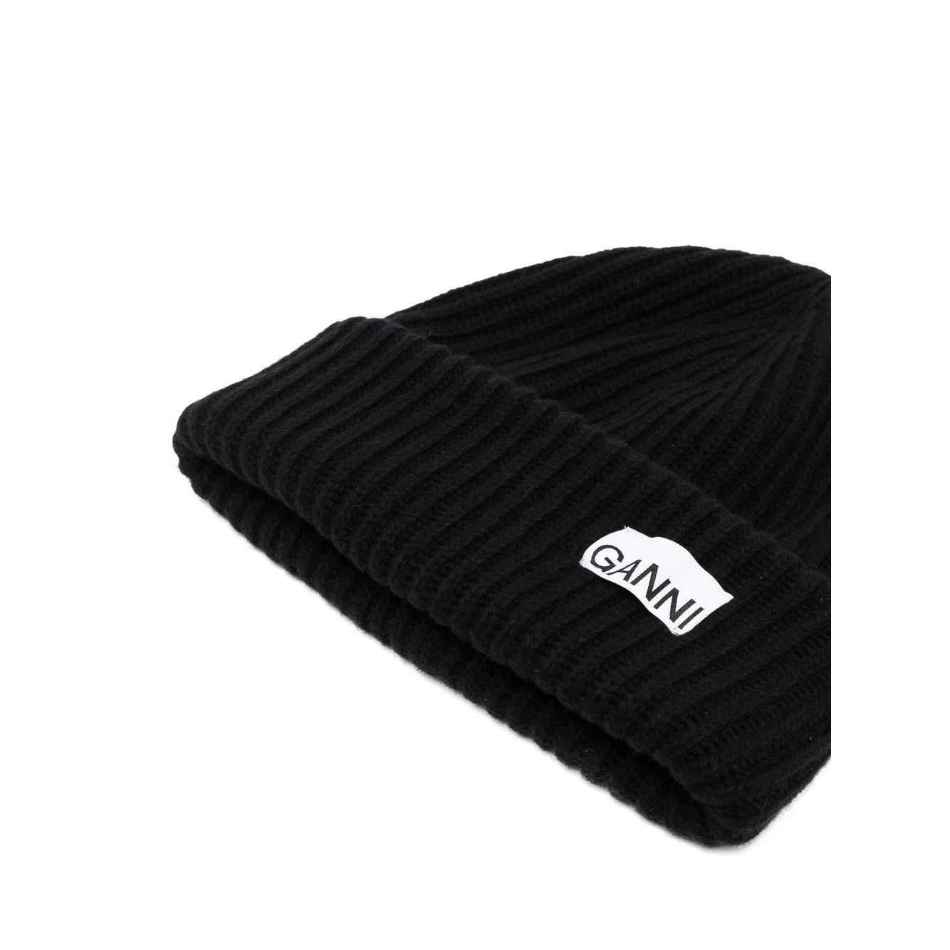 Ganni Oversized Wool Rib Knit Beanie Scarves Hats & Gloves