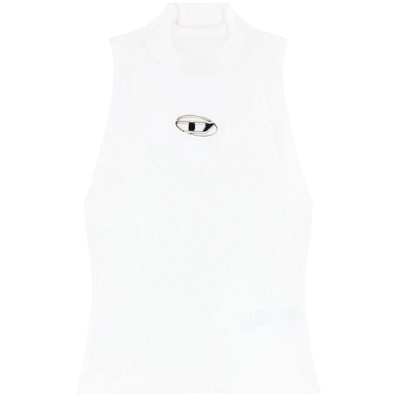 Diesel Ribbed-knit turtleneck top Topwear Diesel White Smoke