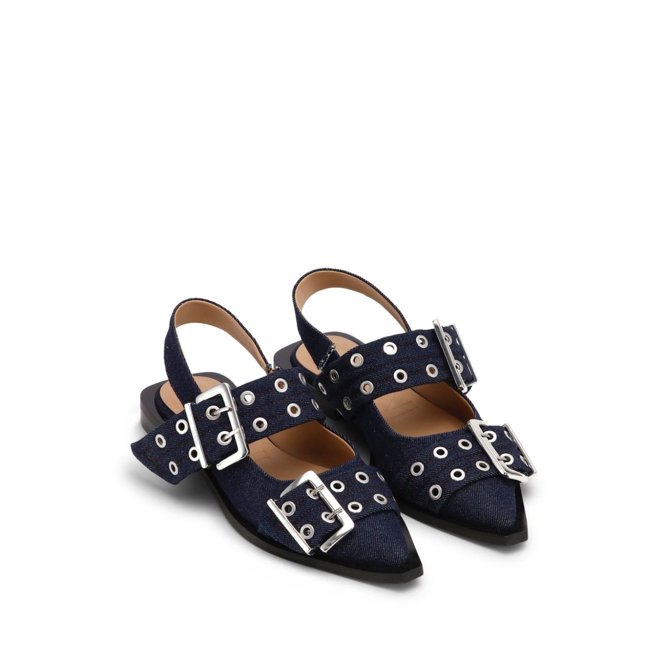 Ganni Denim Feminine Buckle Ballerinas Flat Shoes