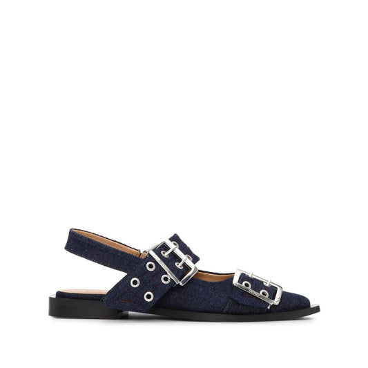 Ganni Denim Feminine Buckle Ballerinas Flat Shoes