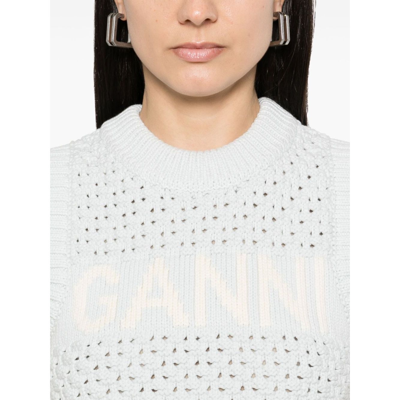 Ganni Openwork cotton vest Topwear