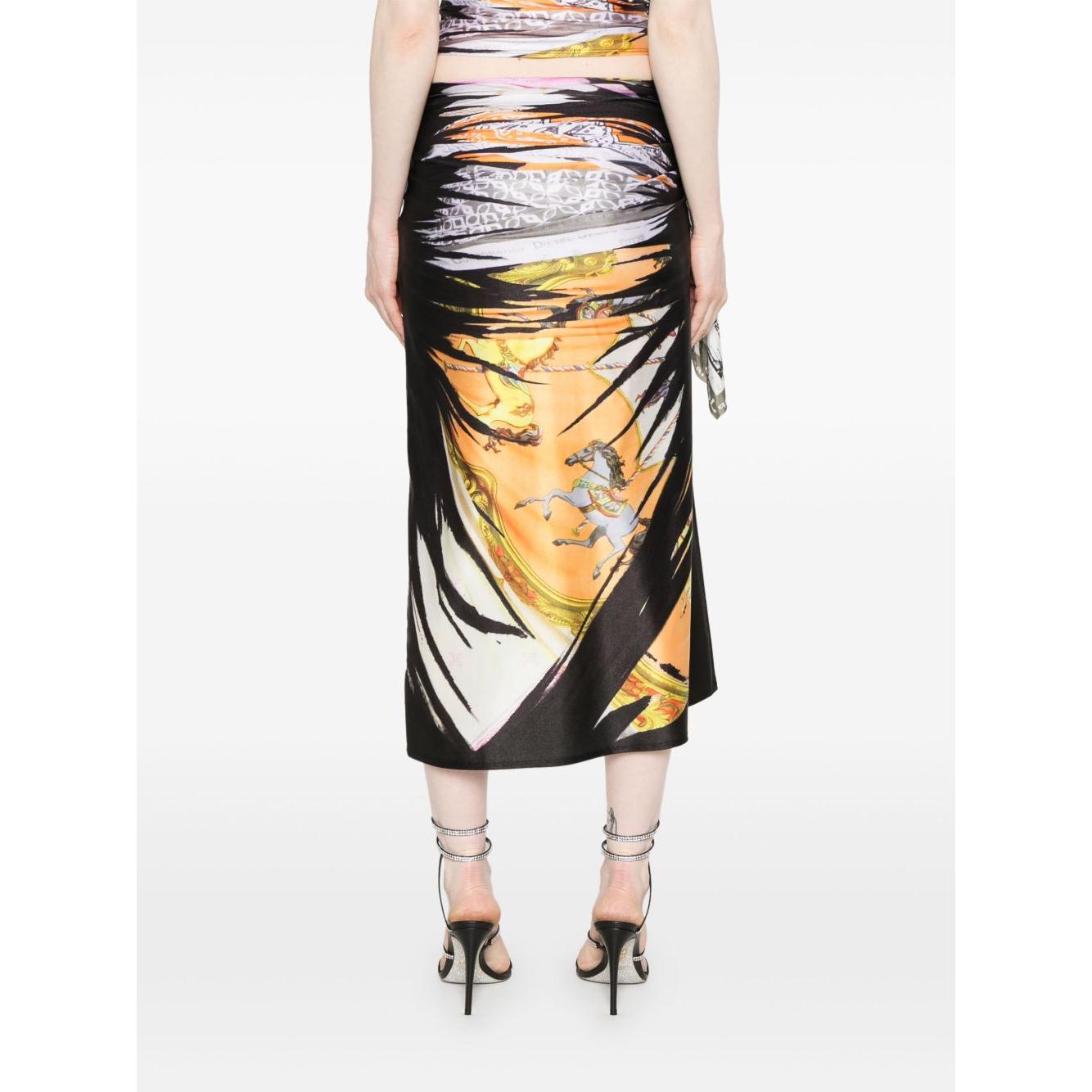 Diesel Printed Midi Skirt Skirts Diesel White Smoke