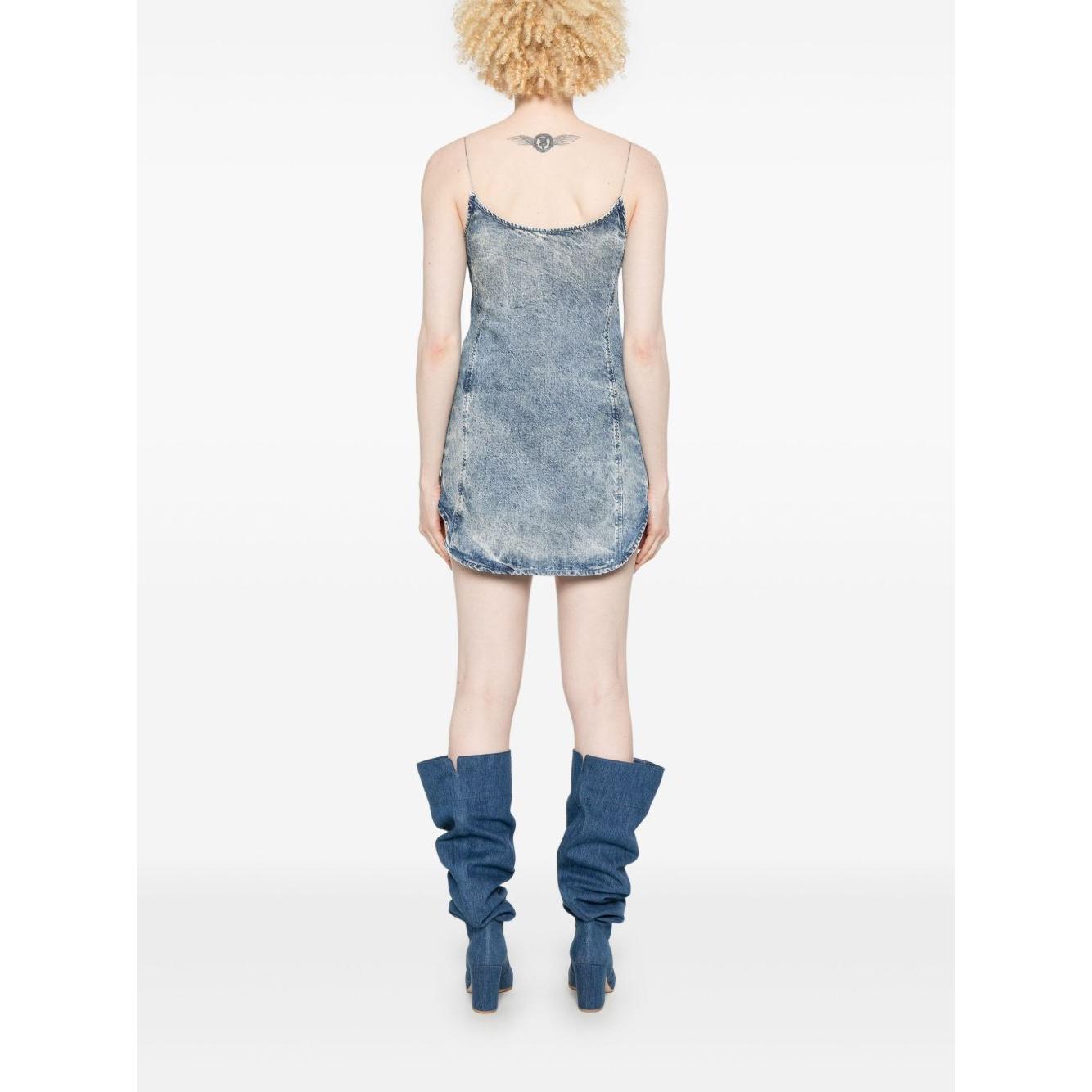 Diesel Tencel denim mini dress with fringes Dresses Diesel White Smoke