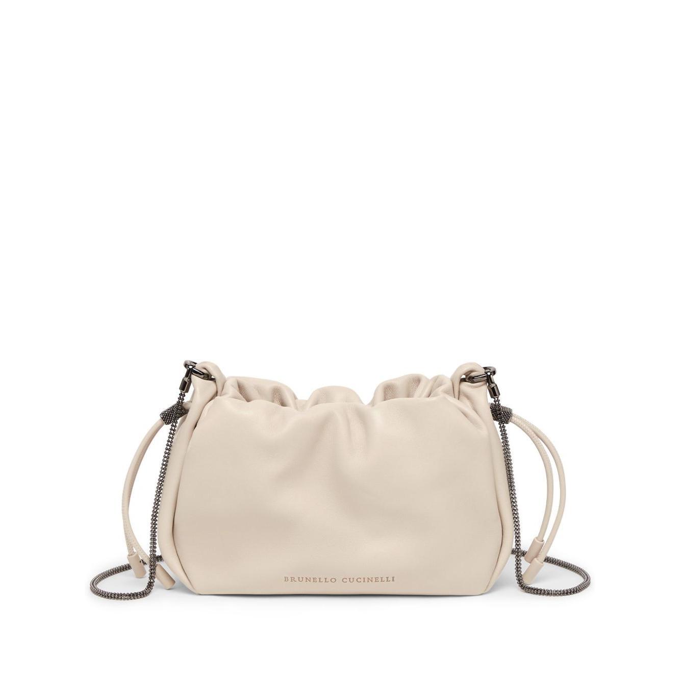 Brunello Cucinelli Bucket Mellow mini bag in Soft leather with Precious Chain