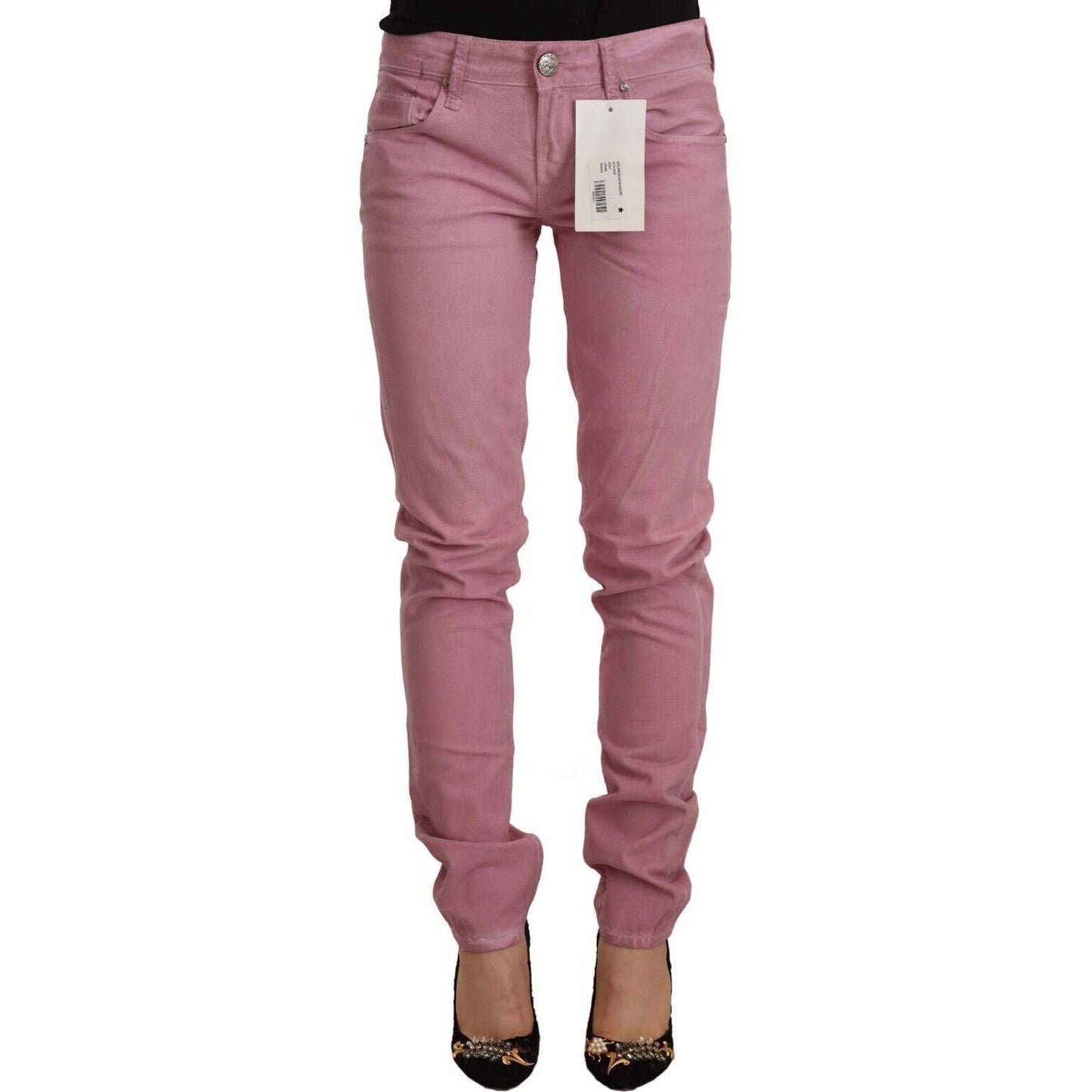 Acht Elegant Pink Slim Fit Denim Jeans Acht Dim Gray