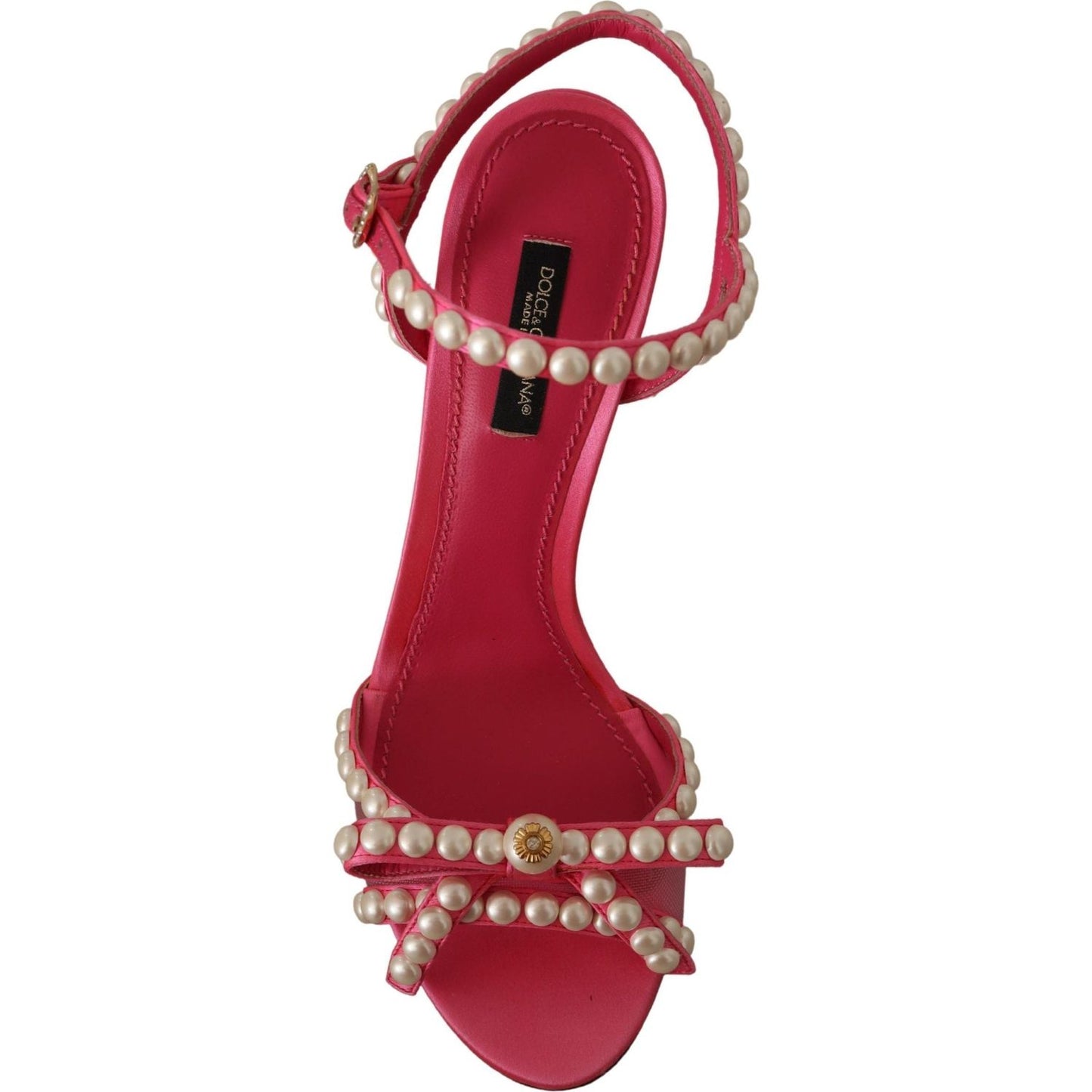 Dolce & Gabbana Elegant Pink Pearl Embellished Heels Sandals Dolce & Gabbana Brown
