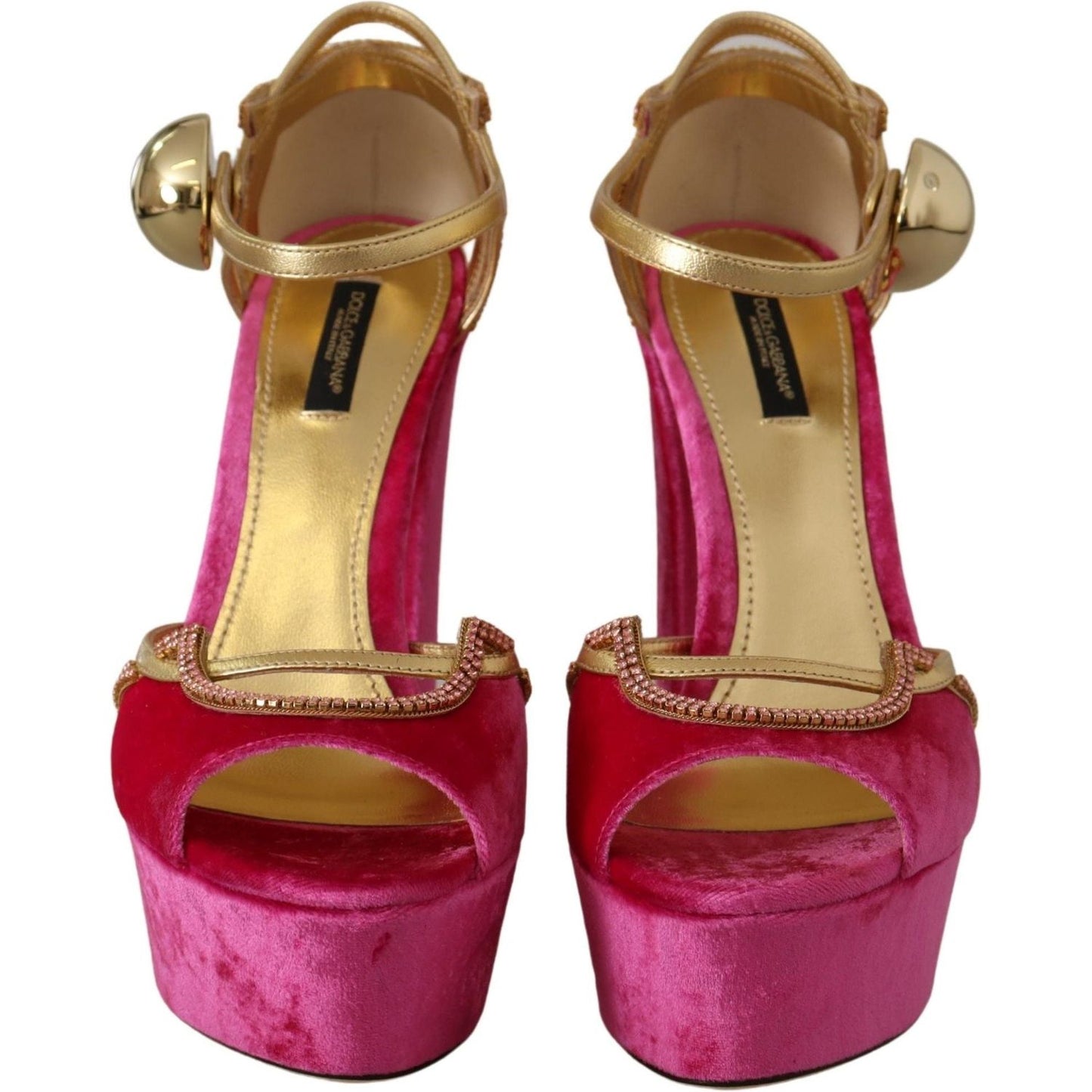 Dolce & Gabbana Ethereal Pink Velvet Crystal Sandals Dolce & Gabbana Sienna