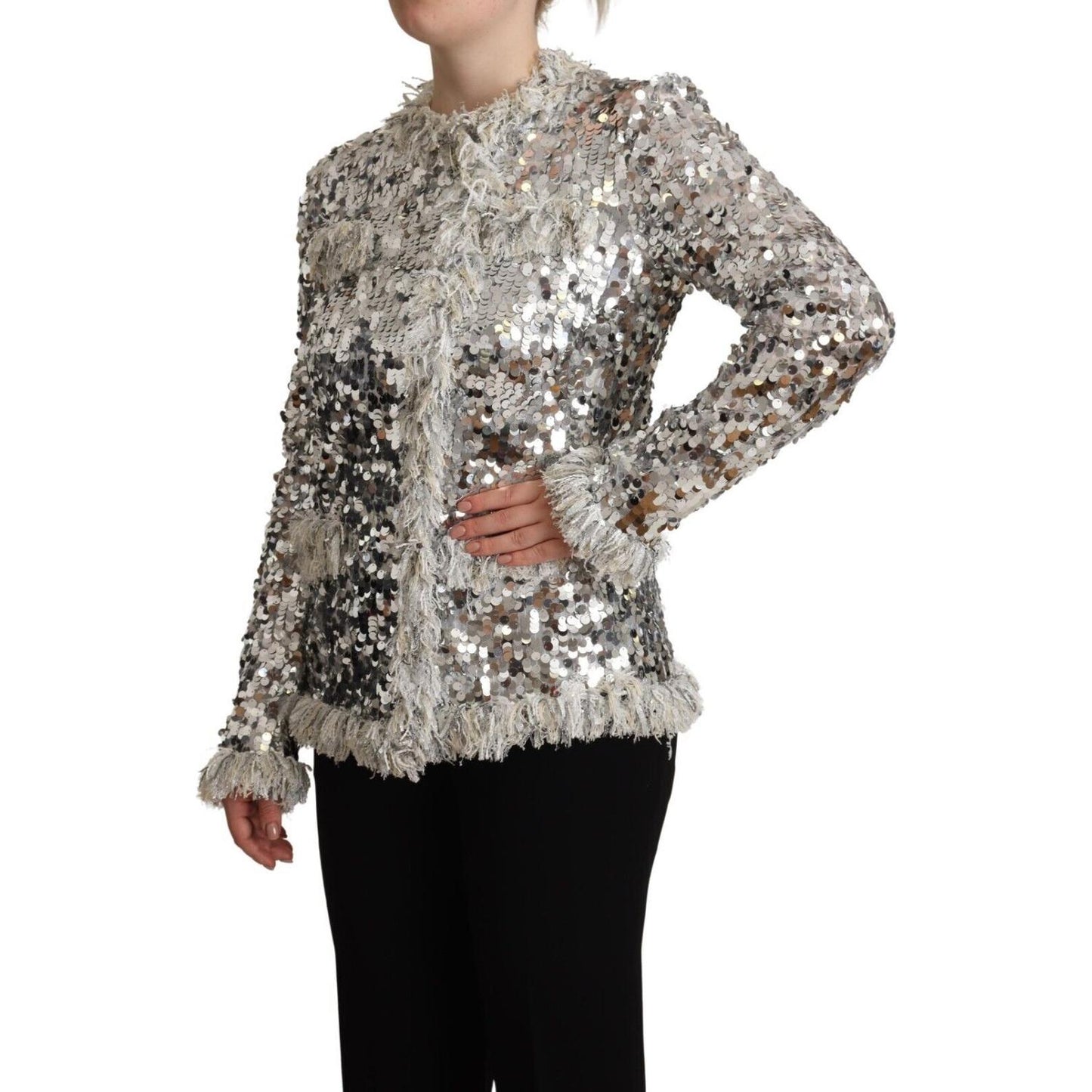 Dolce & Gabbana Chic Silver Sequined Jacket Coat Dolce & Gabbana Dark Gray
