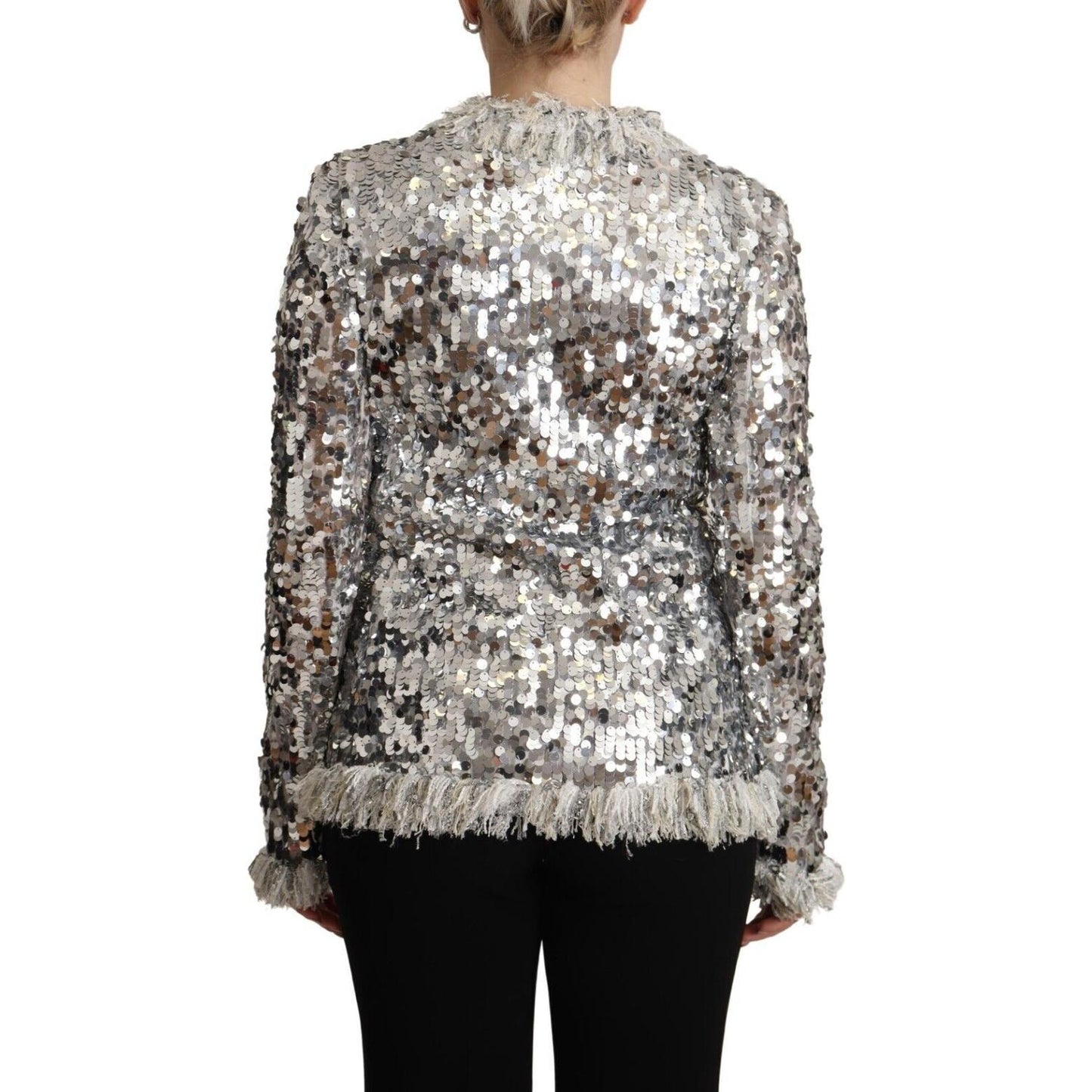 Dolce & Gabbana Chic Silver Sequined Jacket Coat Dolce & Gabbana Dark Gray