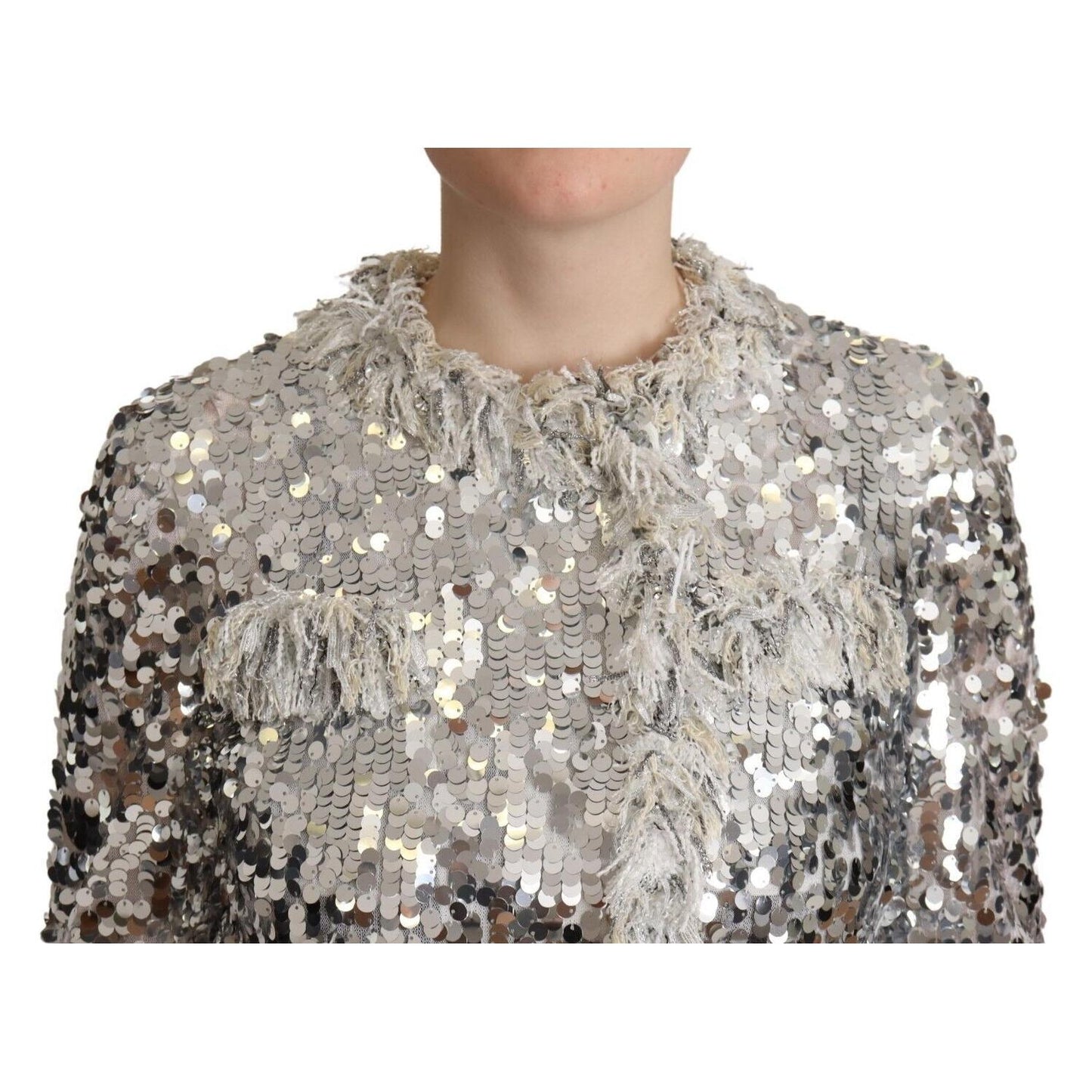 Dolce & Gabbana Chic Silver Sequined Jacket Coat Dolce & Gabbana Dark Gray
