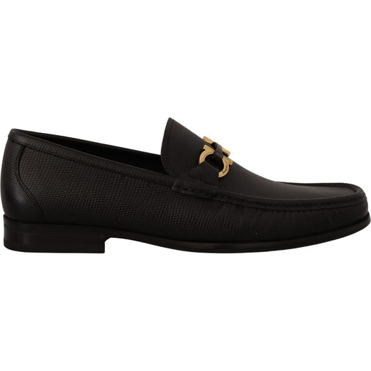 Salvatore Ferragamo Elegant Black Calf Leather Loafers Dress Shoes
