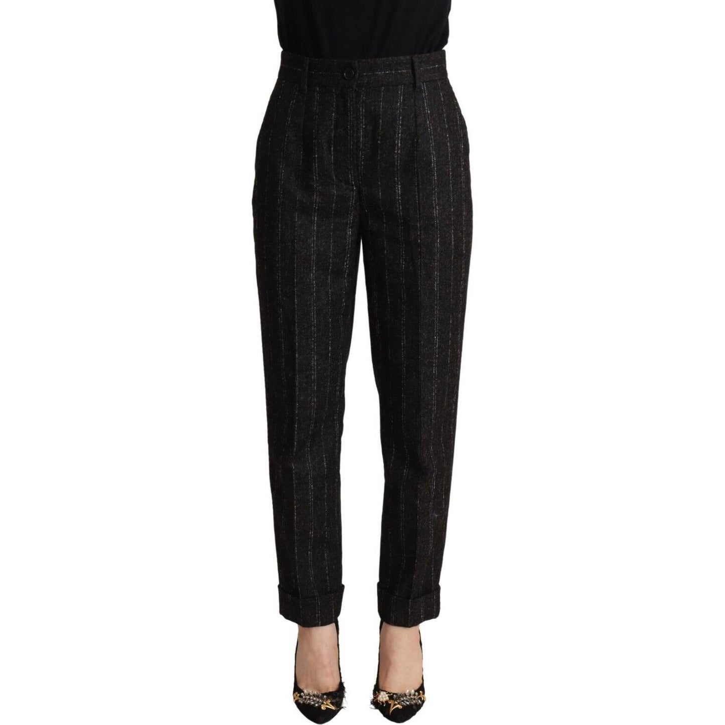Dolce & Gabbana Elegant High-Waisted Striped Tapered Pants Dolce & Gabbana Black