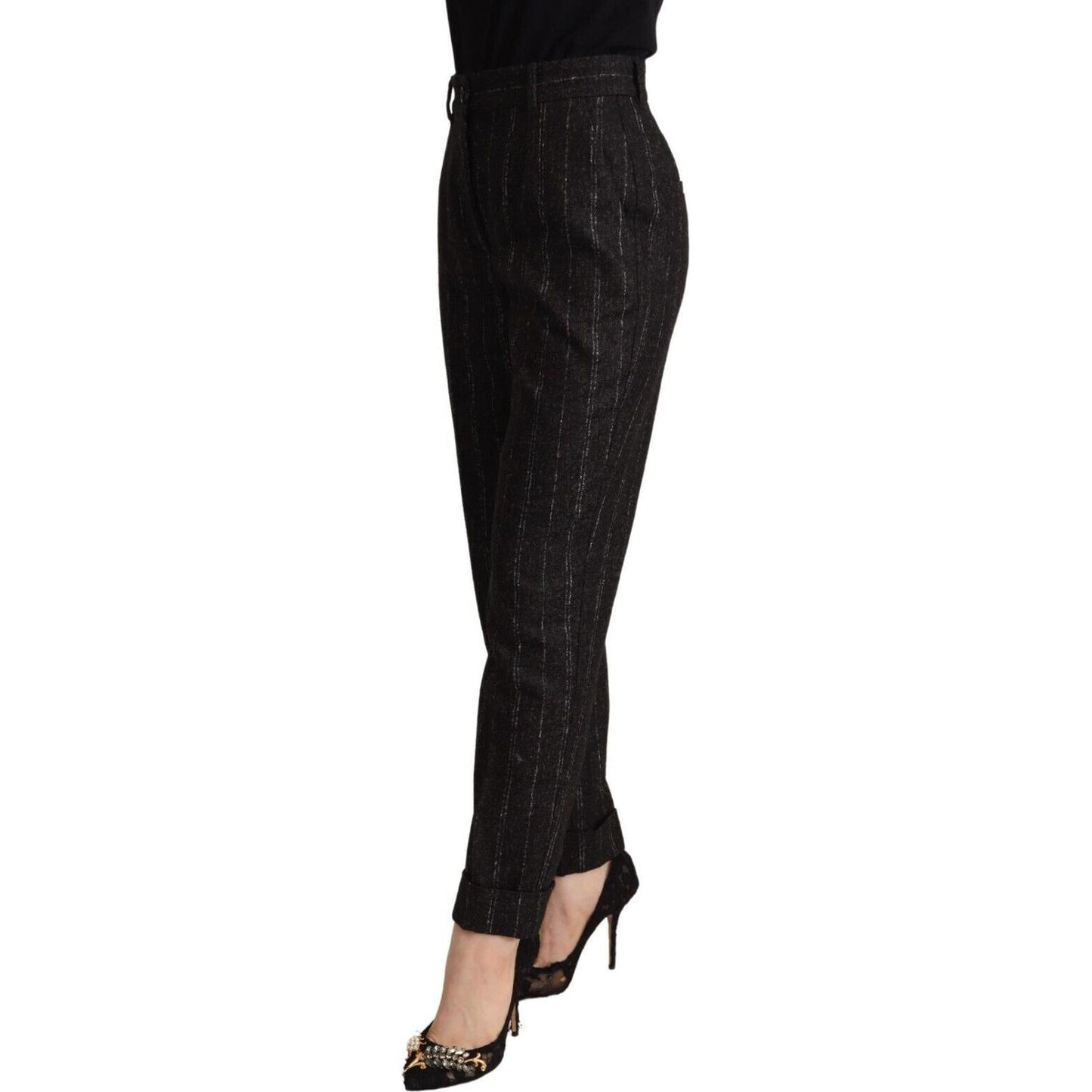 Dolce & Gabbana Elegant High-Waisted Striped Tapered Pants Dolce & Gabbana Black