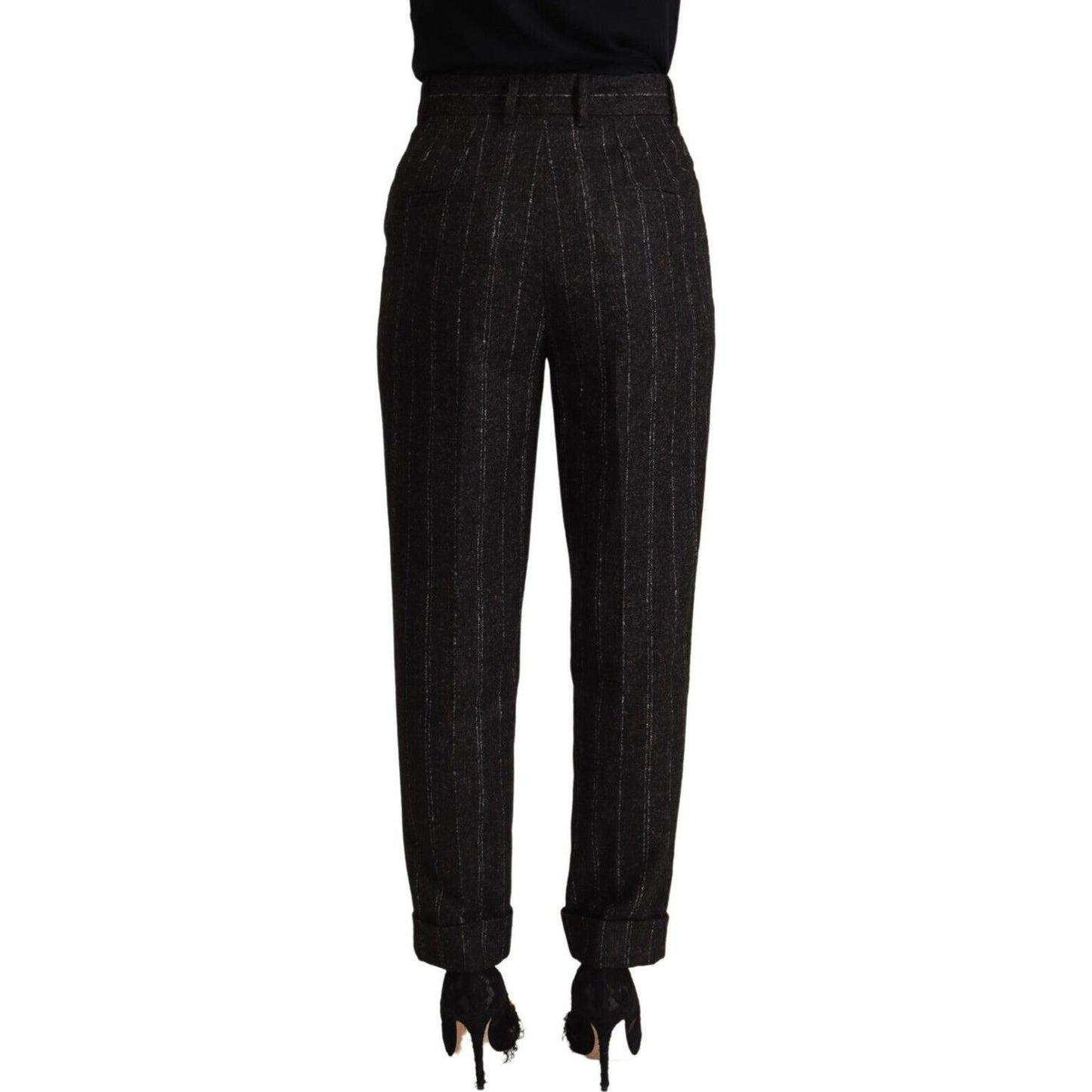 Dolce & Gabbana Elegant High-Waisted Striped Tapered Pants Dolce & Gabbana Black