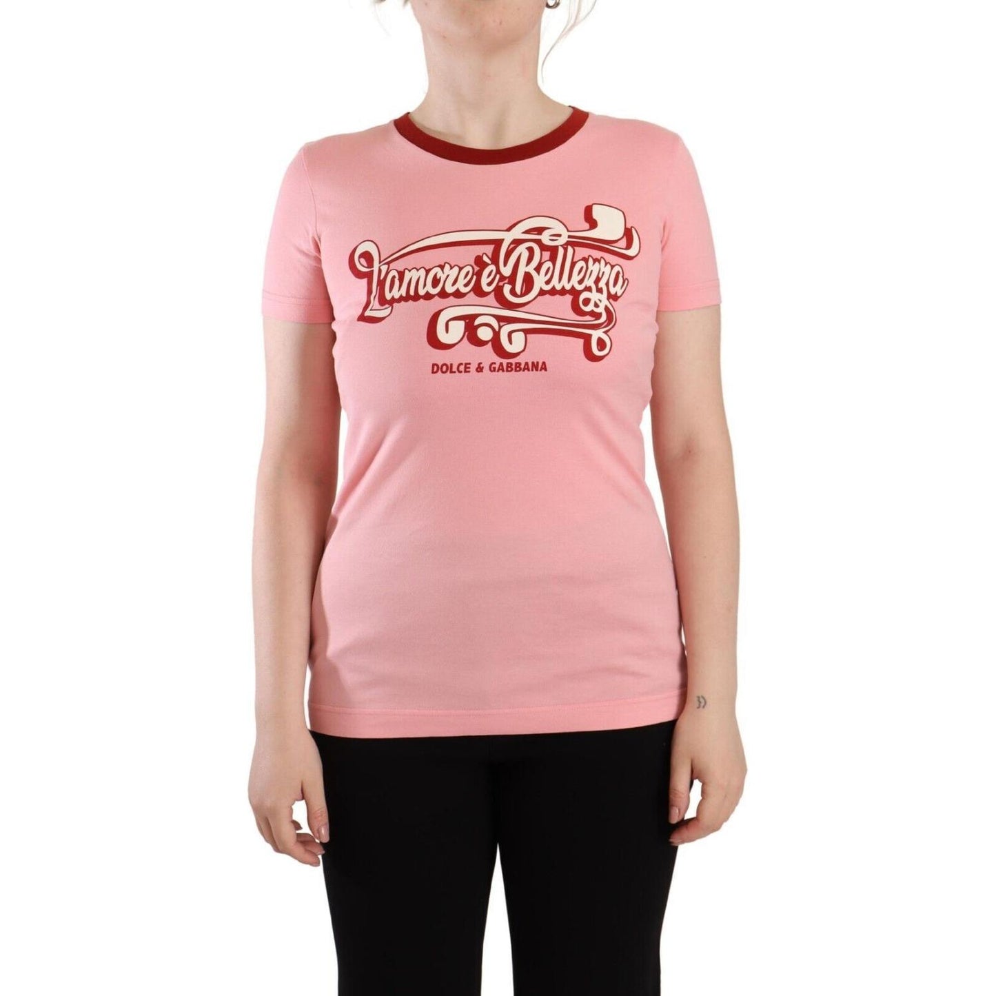 Dolce & Gabbana Chic Pink Logo Crew Neck Tee Dolce & Gabbana Tan