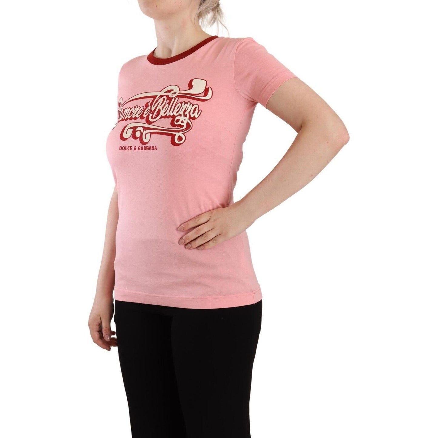 Dolce & Gabbana Chic Pink Logo Crew Neck Tee Dolce & Gabbana Tan