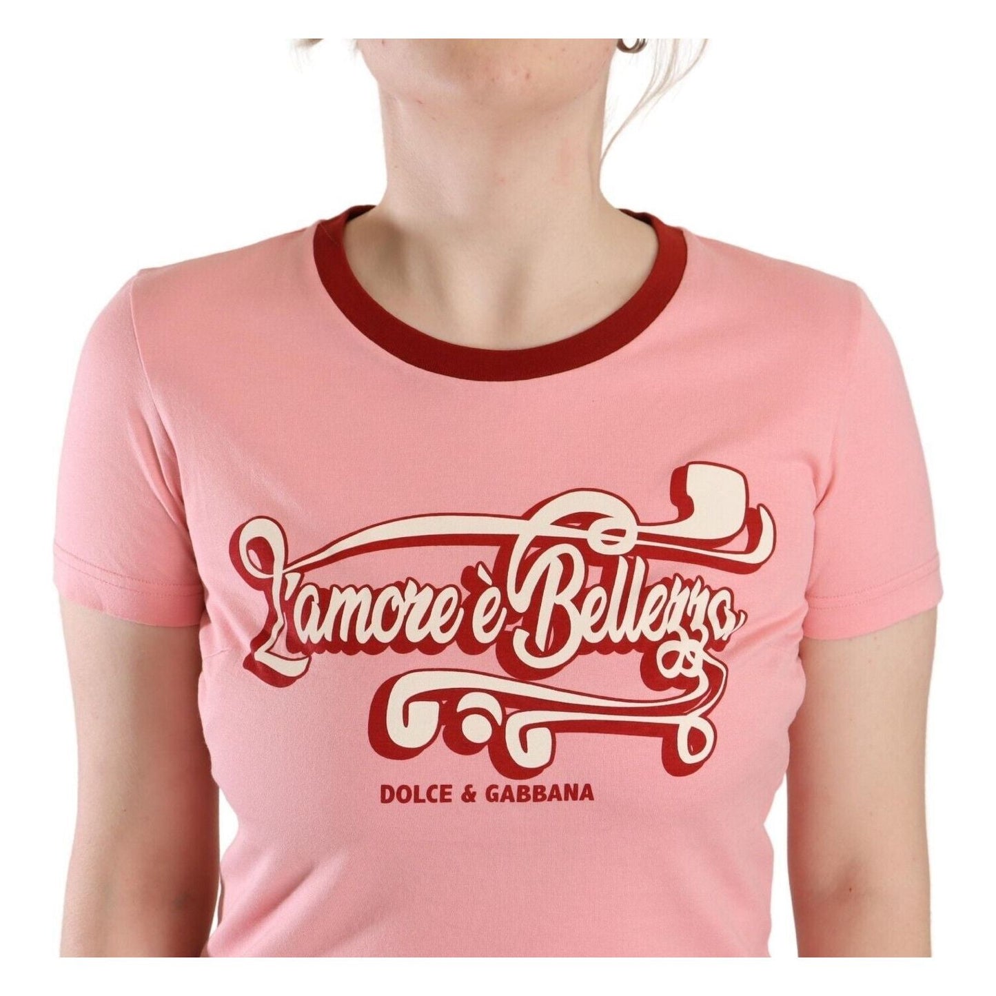 Dolce & Gabbana Chic Pink Logo Crew Neck Tee Dolce & Gabbana Tan