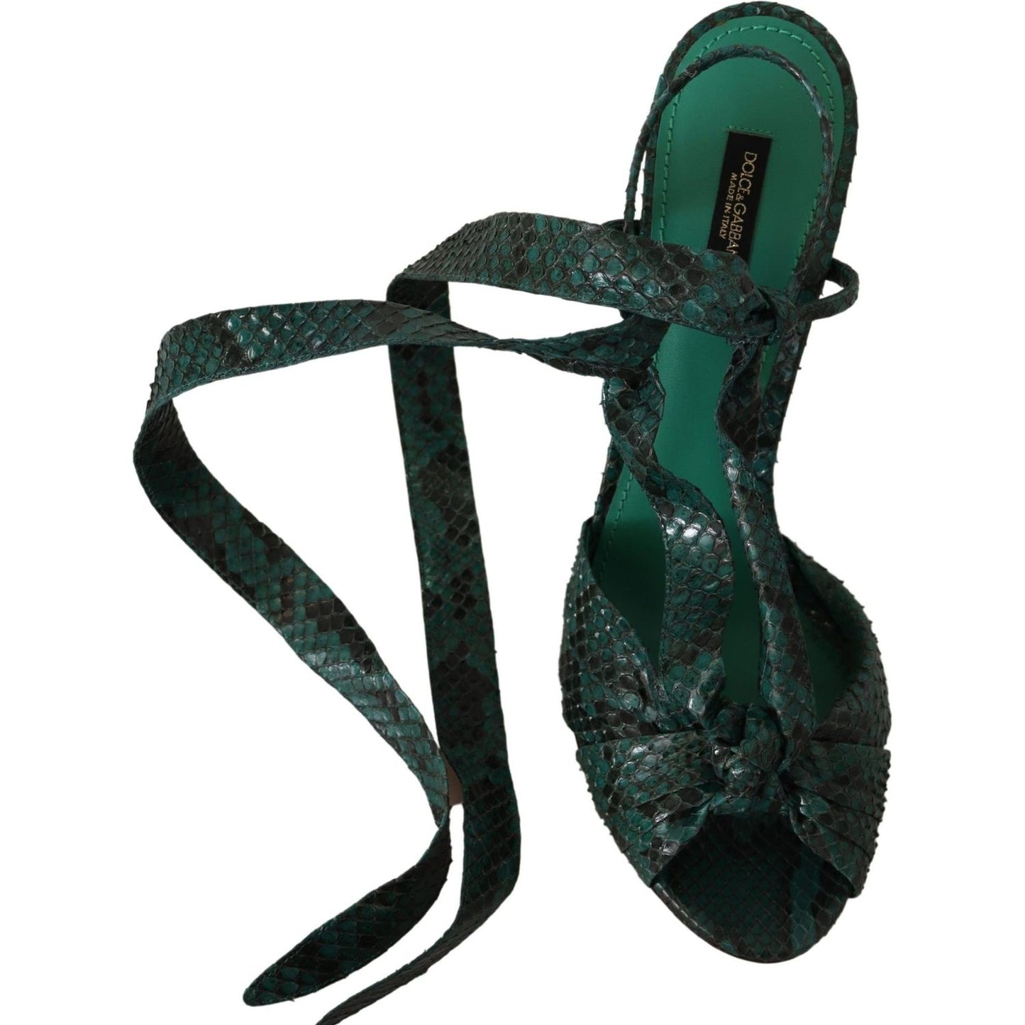 Dolce & Gabbana Elegant Green Python Strappy Heels Dolce & Gabbana Dark Slate Gray
