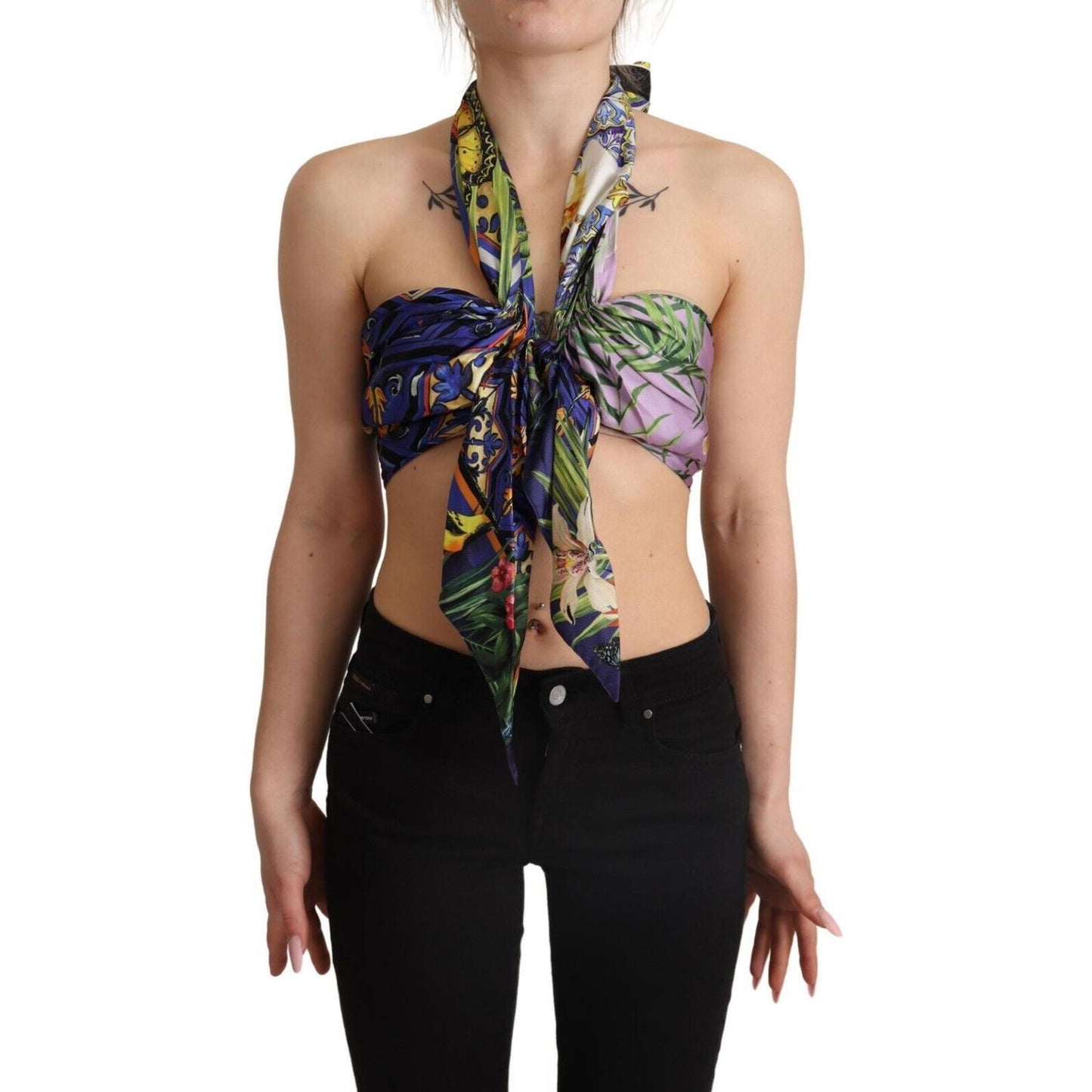 Dolce & Gabbana Sumptuous Silk Halter Cropped Top - Multicolor Dolce & Gabbana Tan