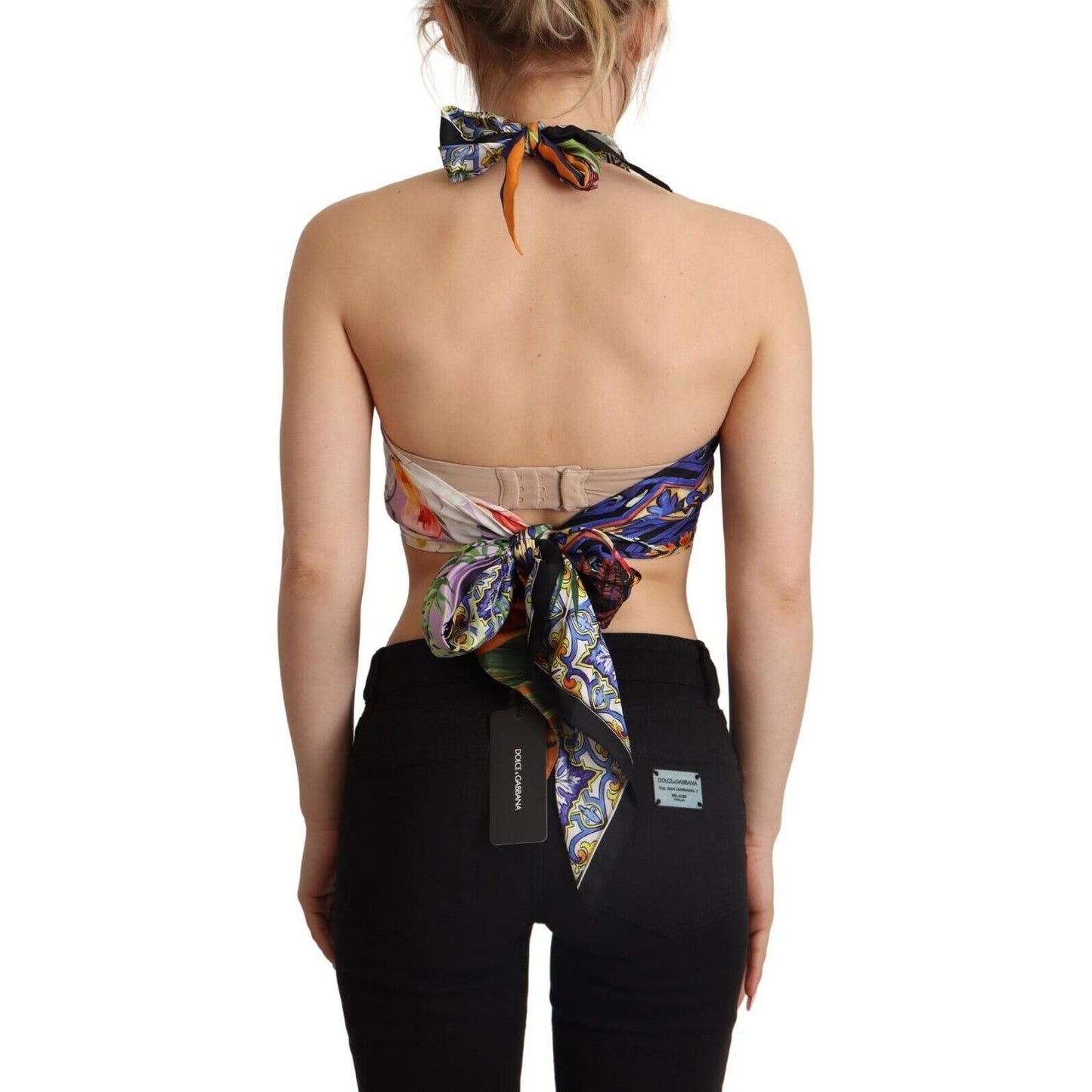 Dolce & Gabbana Sumptuous Silk Halter Cropped Top - Multicolor Dolce & Gabbana Tan