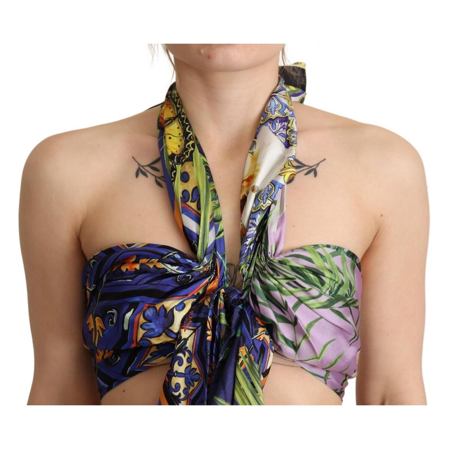 Dolce & Gabbana Sumptuous Silk Halter Cropped Top - Multicolor Dolce & Gabbana Rosy Brown