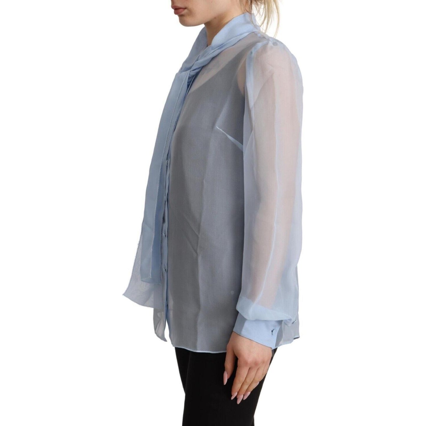 Dolce & Gabbana Elegant Silk Ascot Collar Blouse Dolce & Gabbana Slate Gray