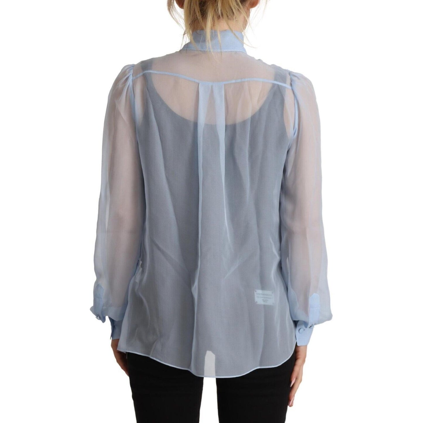 Dolce & Gabbana Elegant Silk Ascot Collar Blouse Dolce & Gabbana Light Slate Gray