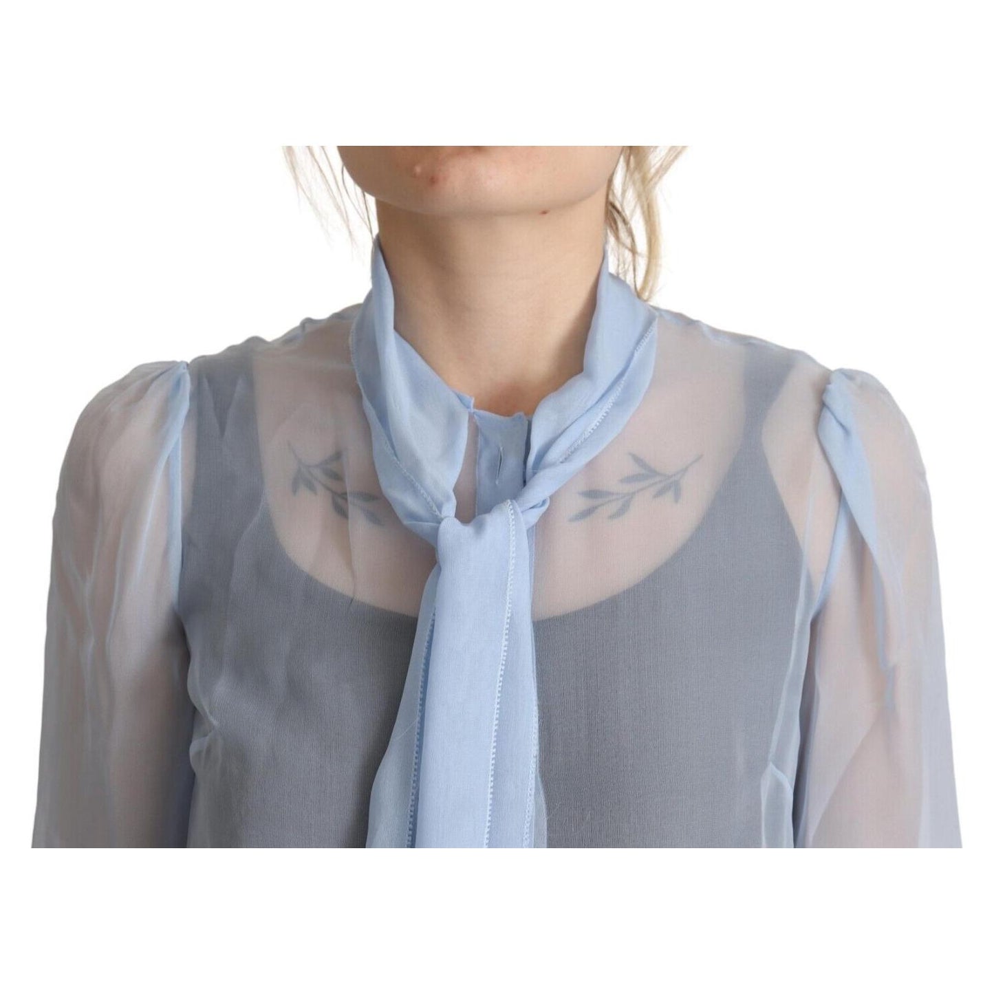 Dolce & Gabbana Elegant Silk Ascot Collar Blouse Dolce & Gabbana Dark Gray
