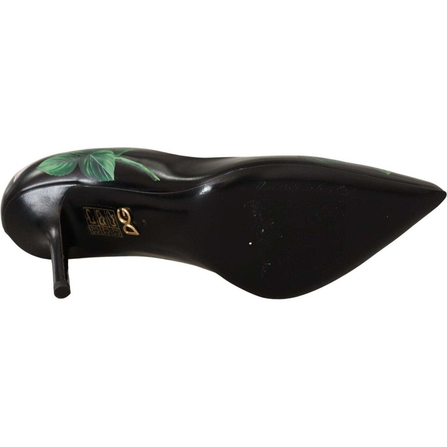 Dolce & Gabbana Elegant Black Rose Print Leather Heels Dolce & Gabbana Black