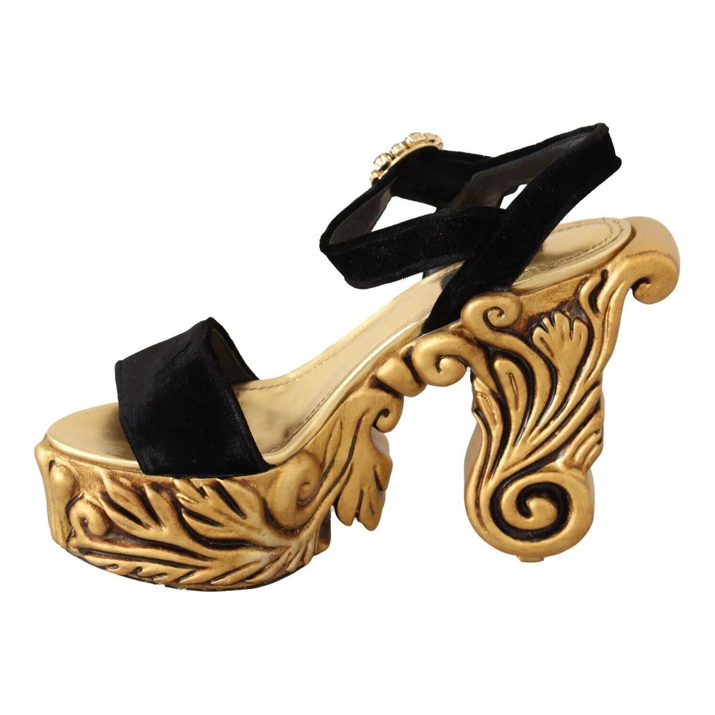 Dolce & Gabbana Baroque Velvet Heels in Black and Gold Dolce & Gabbana Dark Khaki