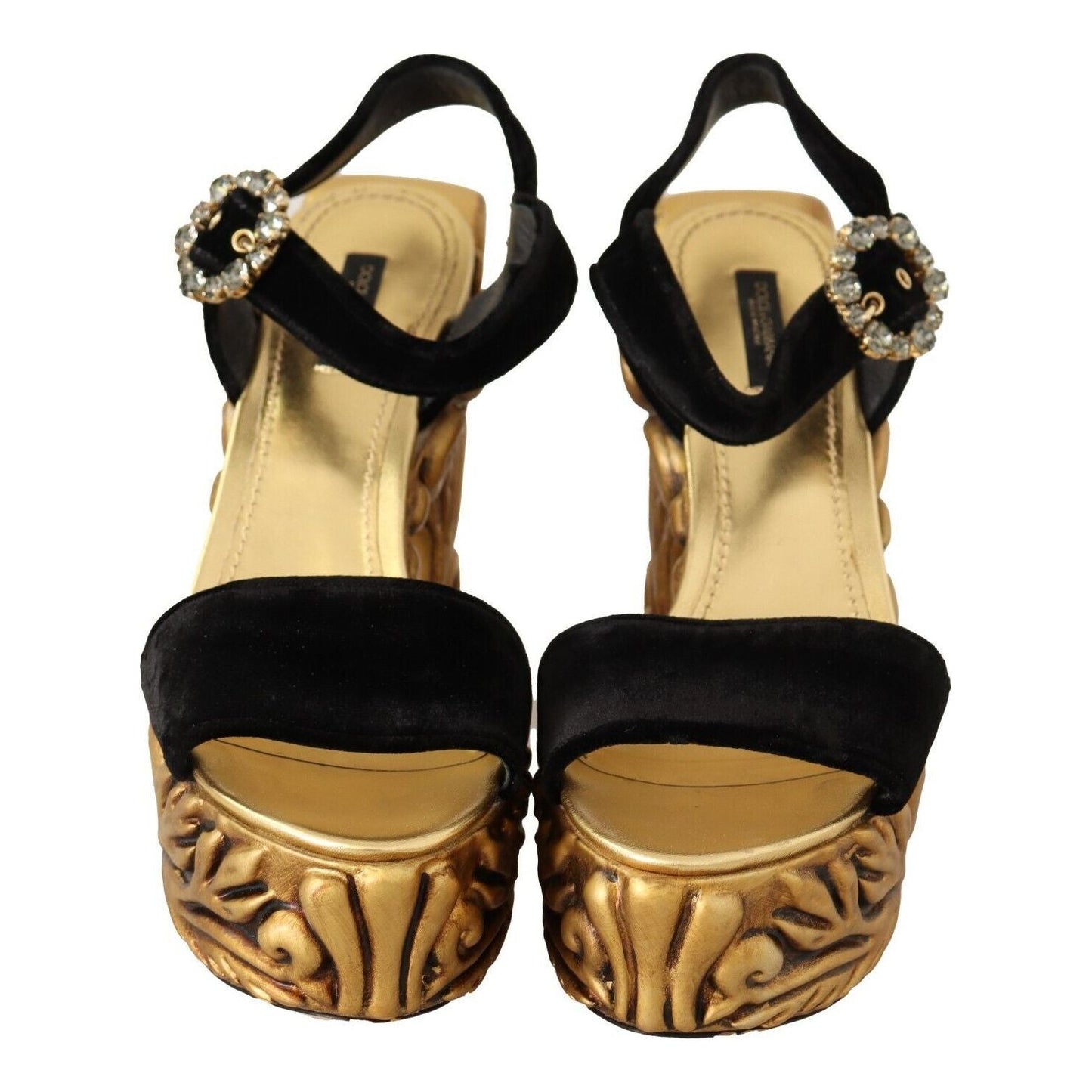 Dolce & Gabbana Baroque Velvet Heels in Black and Gold Dolce & Gabbana Black