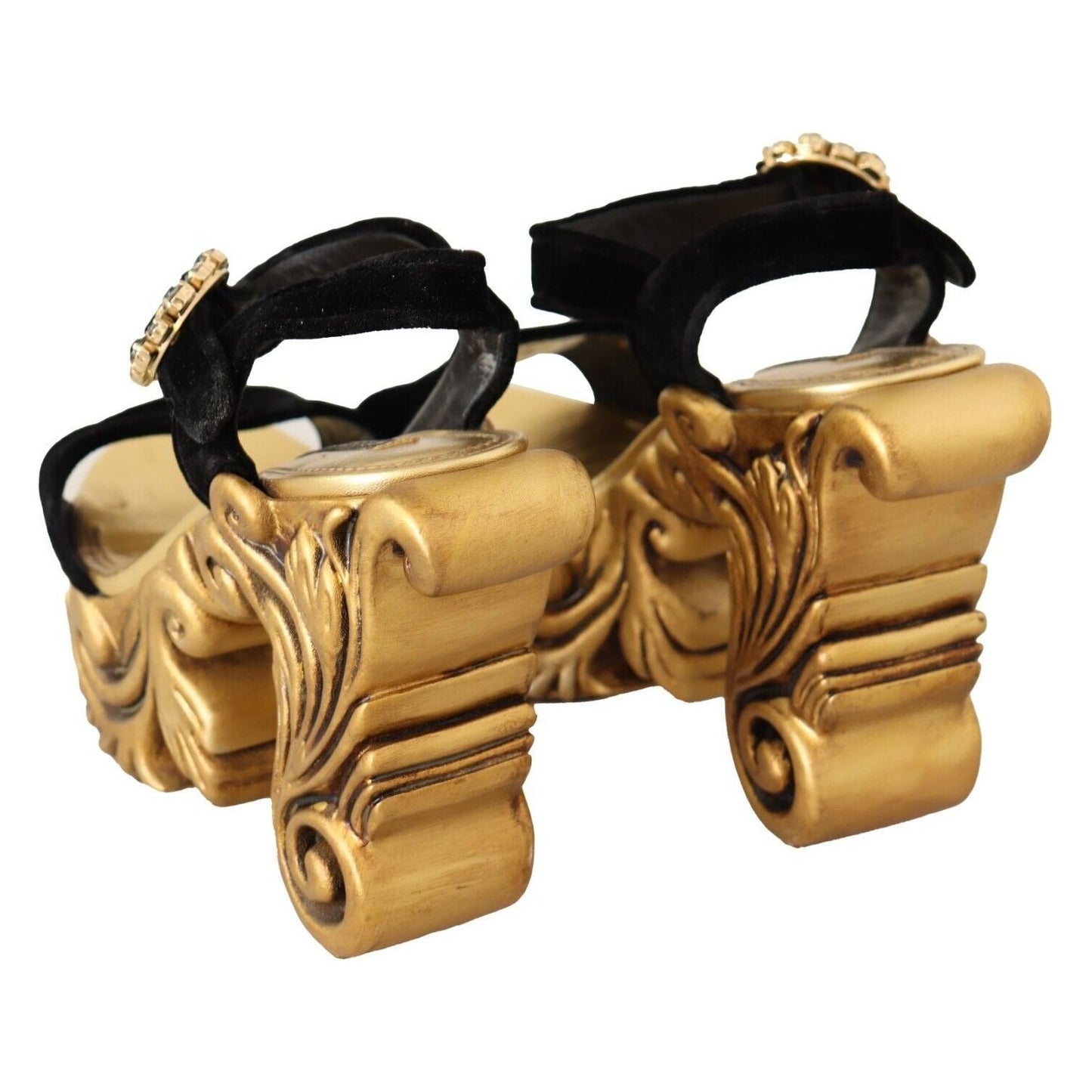 Dolce & Gabbana Baroque Velvet Heels in Black and Gold Dolce & Gabbana Dark Khaki