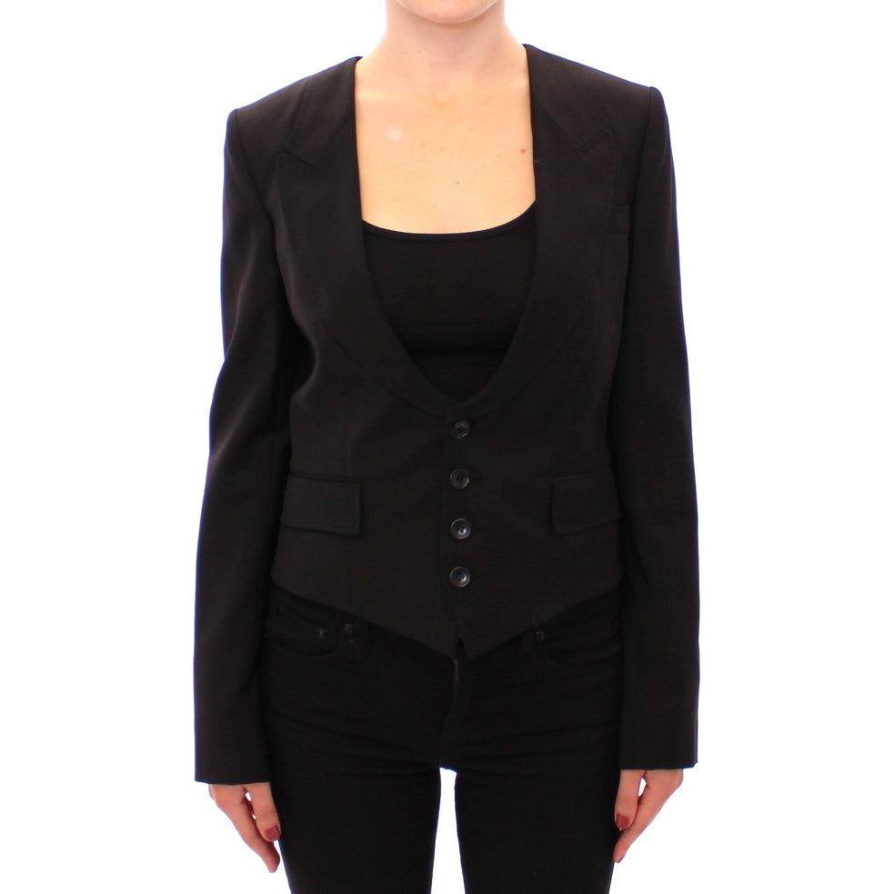 Dolce & Gabbana Elegant Silk-Blend Black Blazer with Scarf Back Detail Blazer jacket Dolce & Gabbana Black