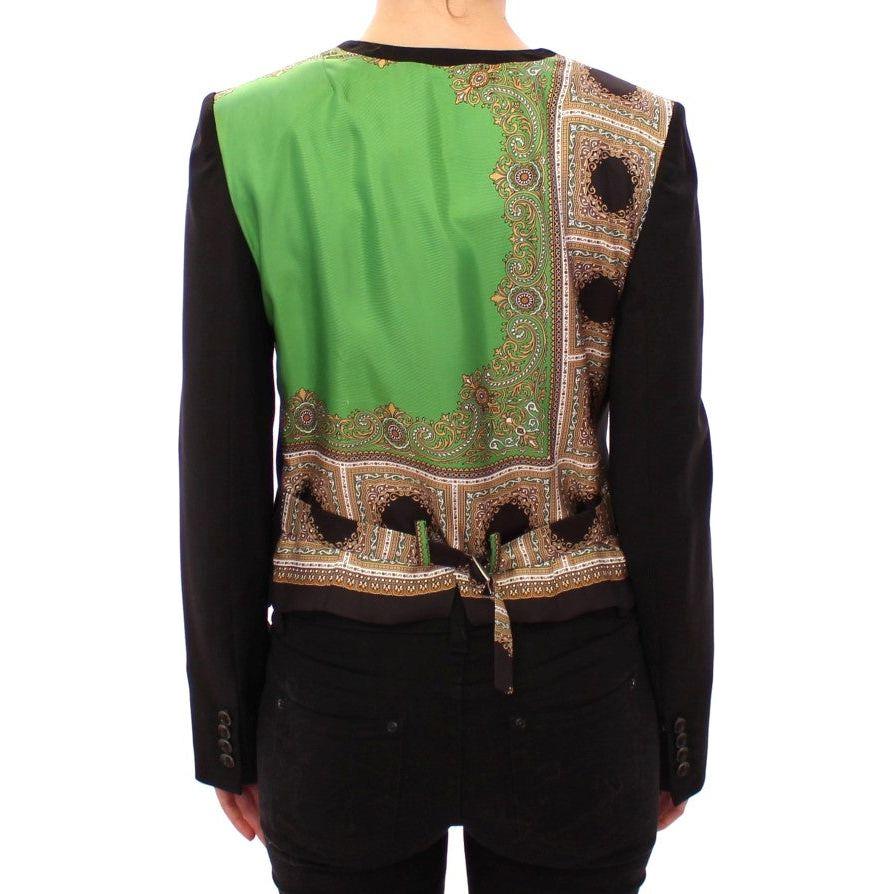 Dolce & Gabbana Elegant Silk-Blend Black Blazer with Scarf Back Detail Blazer jacket Dolce & Gabbana Black