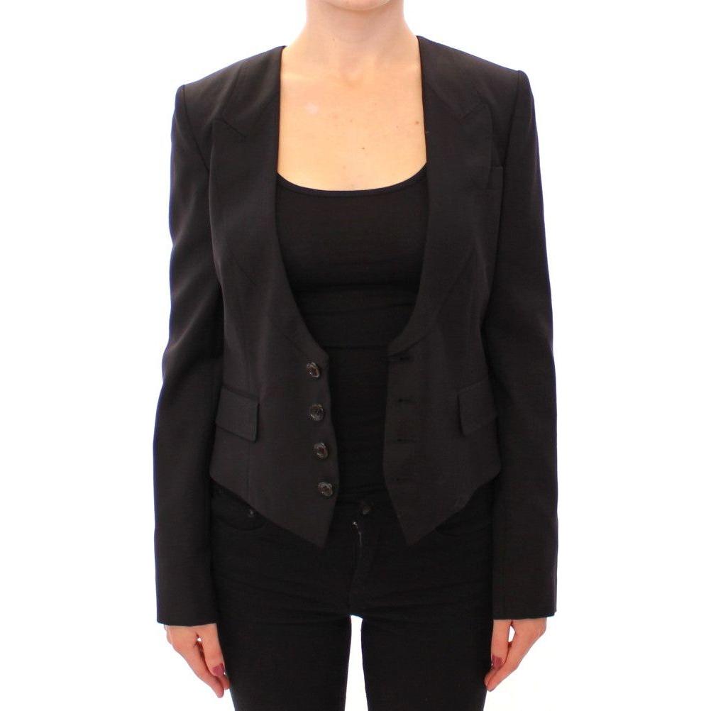 Dolce & Gabbana Elegant Silk-Blend Black Blazer with Scarf Back Detail Blazer jacket Dolce & Gabbana Black