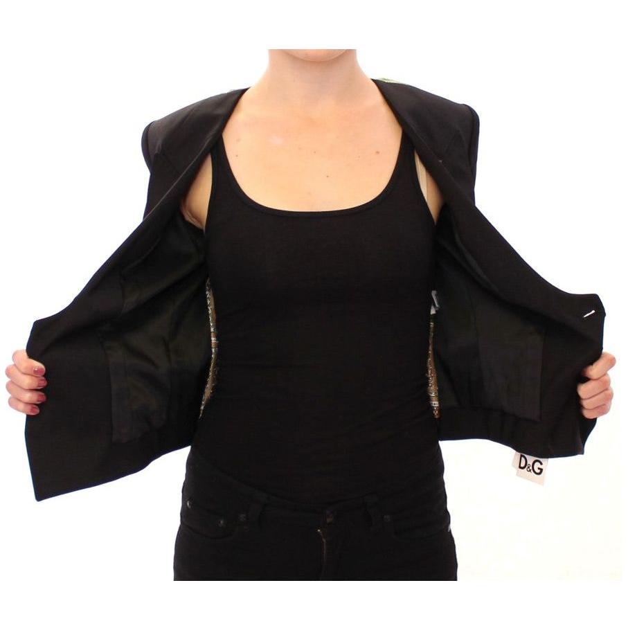 Dolce & Gabbana Elegant Silk-Blend Black Blazer with Scarf Back Detail Blazer jacket Dolce & Gabbana Wheat