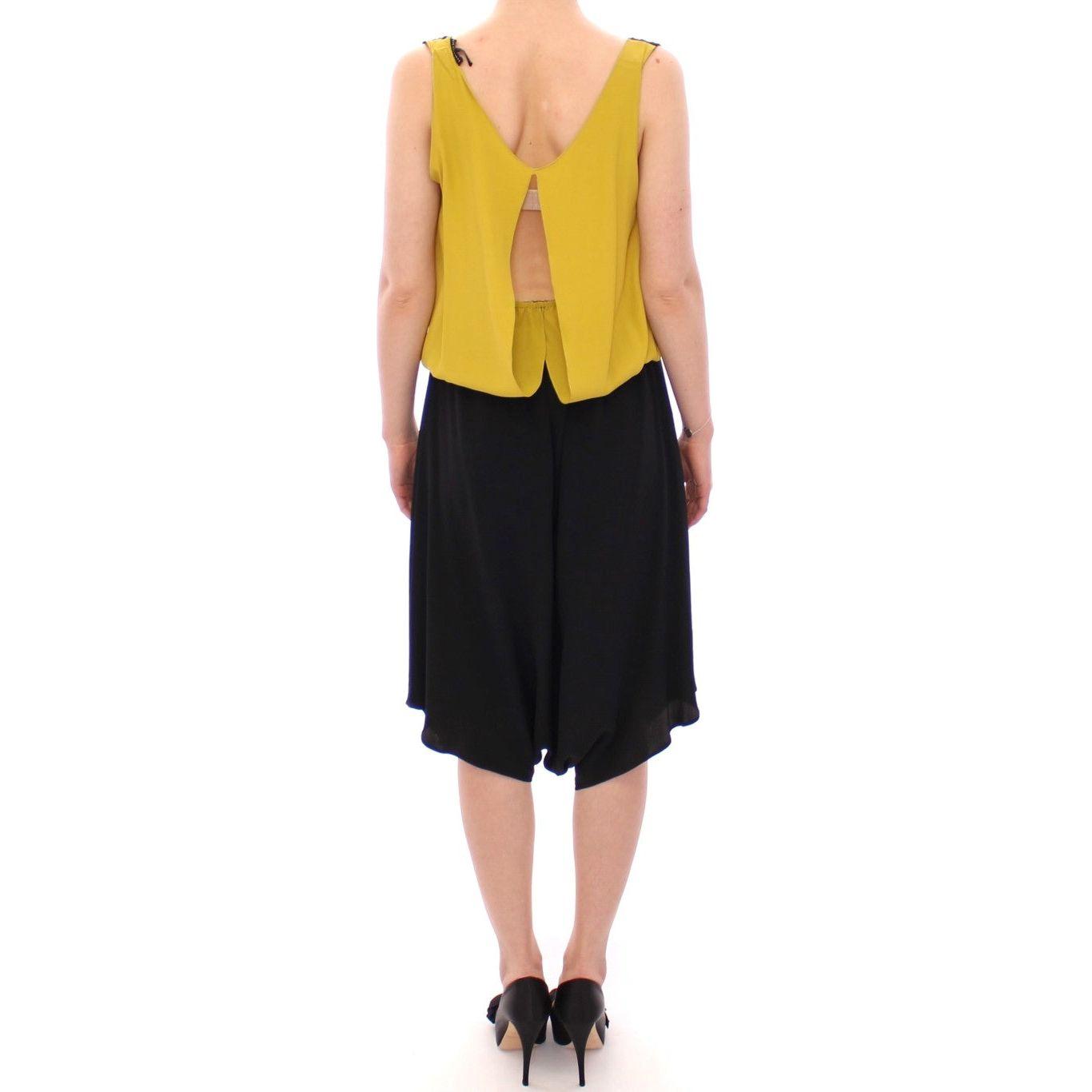 Lamberto Petri Elegant Silk Blend Shift Dress in Black and Yellow Lamberto Petri Tan