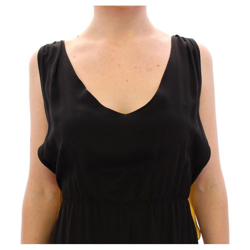 Lamberto Petri Elegant Silk Blend Shift Dress in Black and Yellow Lamberto Petri Tan
