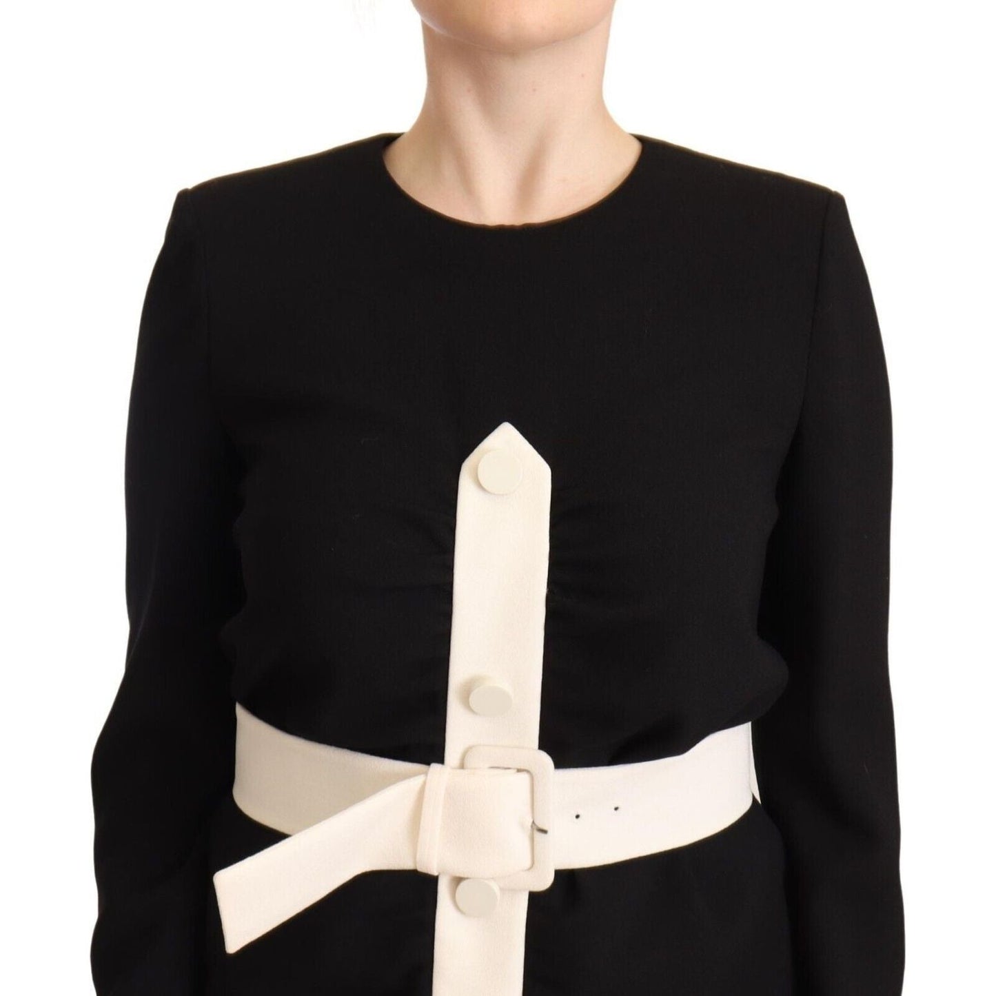 Givenchy Elegant Black Wool Mini Dress with Belt Givenchy Wheat