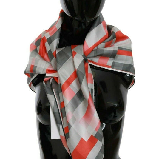 Costume National Gray Red Silk Shawl Foulard Wrap Scarf