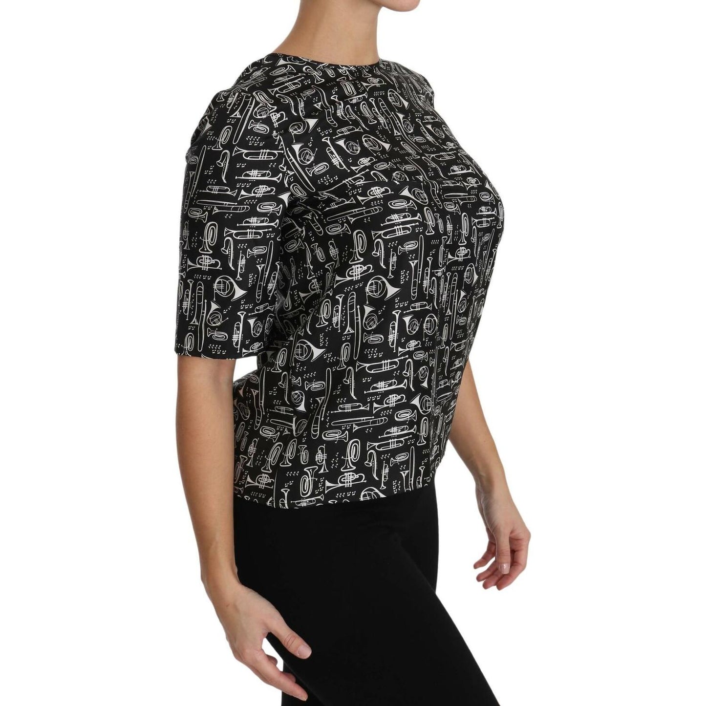 Dolce & Gabbana Exquisite Trumpet Print Silk Blouse Dolce & Gabbana Rosy Brown