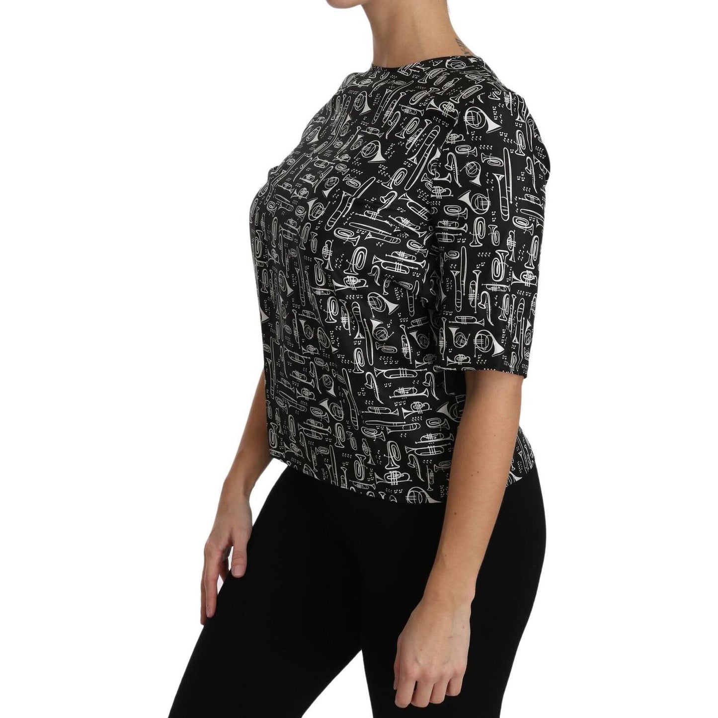 Dolce & Gabbana Exquisite Trumpet Print Silk Blouse Dolce & Gabbana Rosy Brown