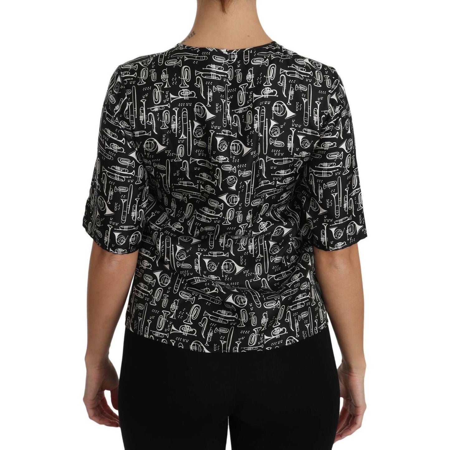 Dolce & Gabbana Exquisite Trumpet Print Silk Blouse Dolce & Gabbana Rosy Brown
