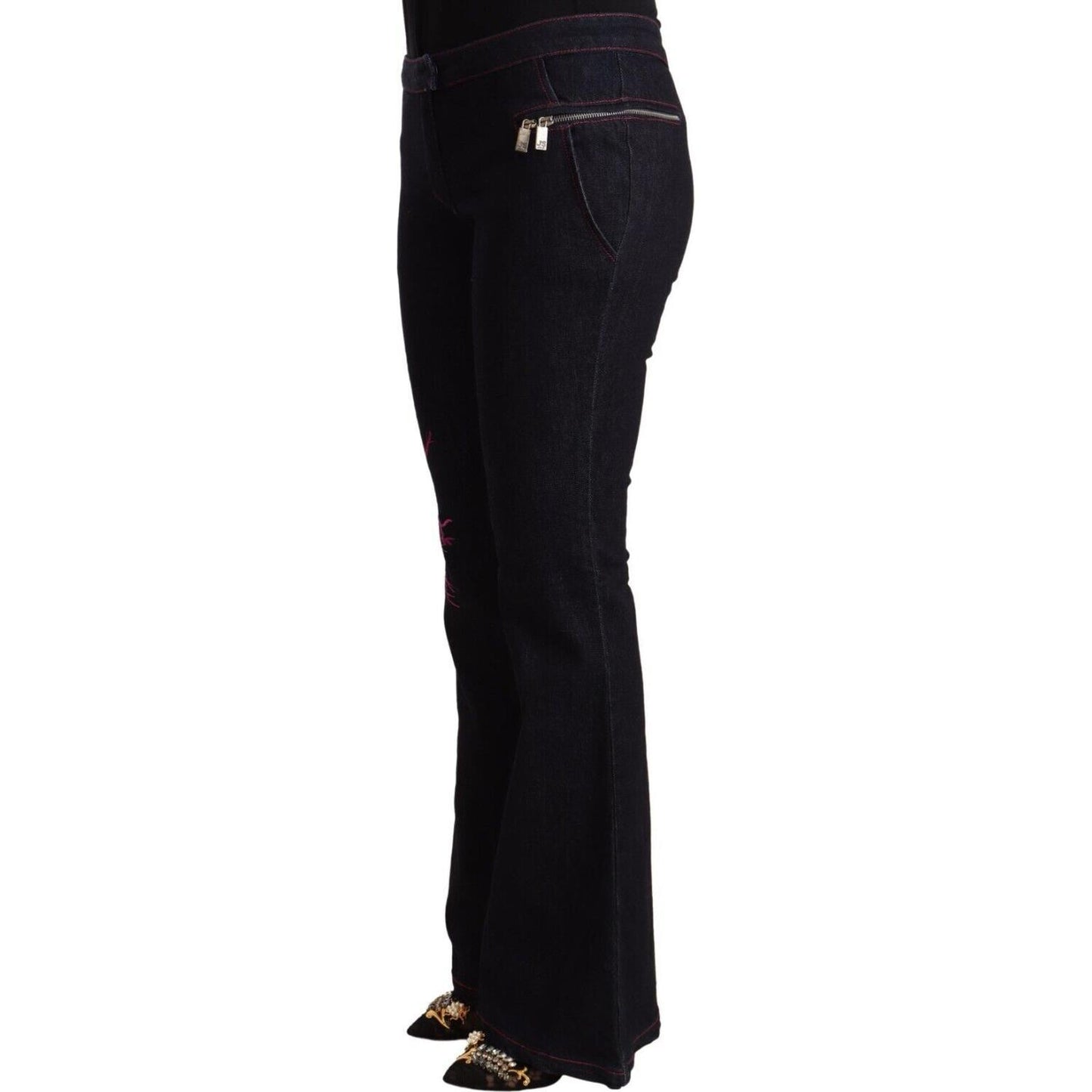 Exte Black Cotton Mid Waist Cotton Flared Jeans