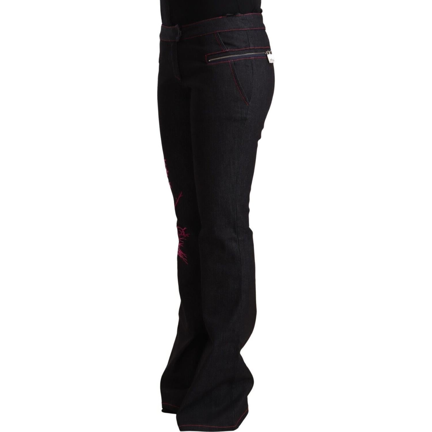 Exte Black Cotton Stretch Mid Waist Cotton Flared Denim Jeans
