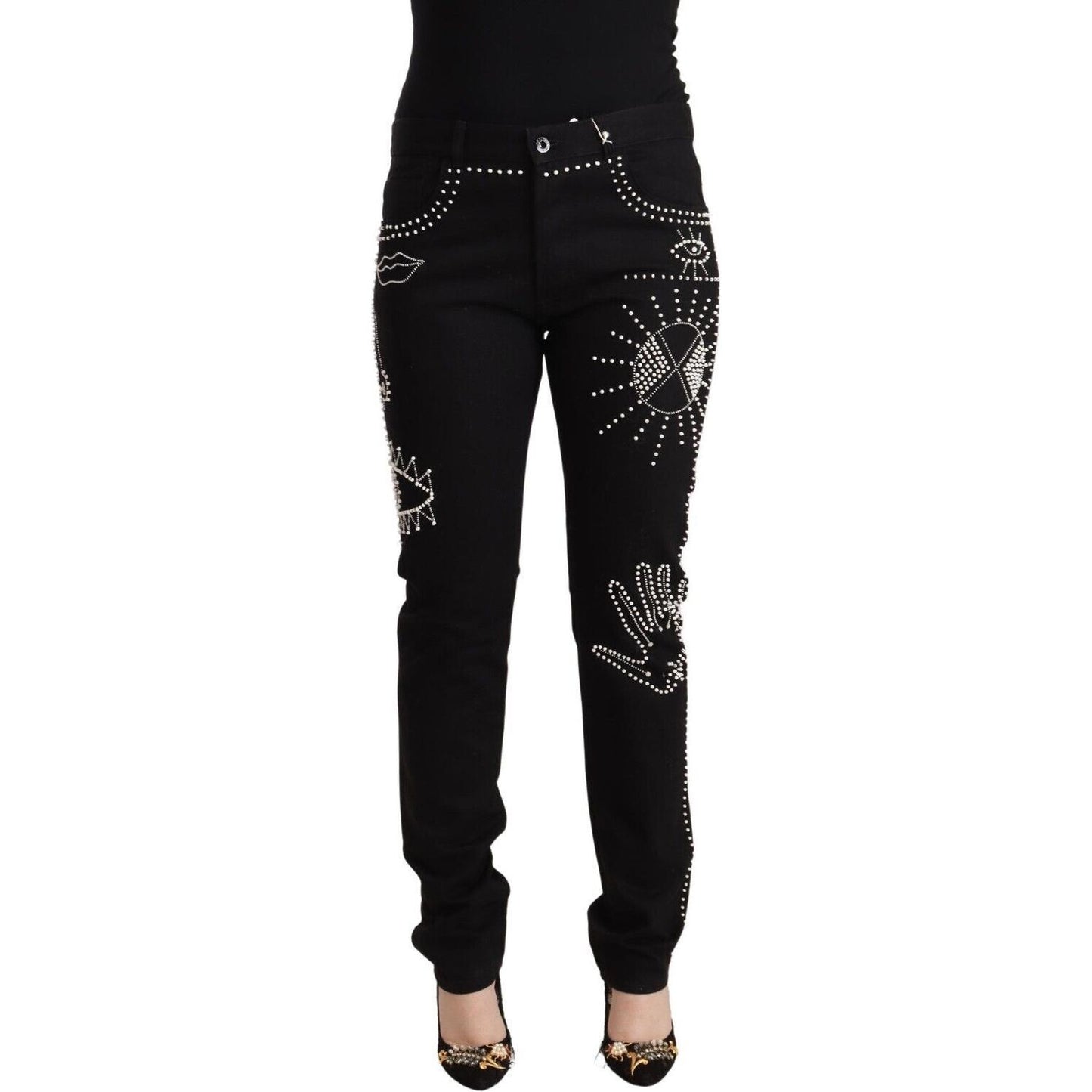 Valentino Embellished Black Mid-Waist Denim Valentino Black
