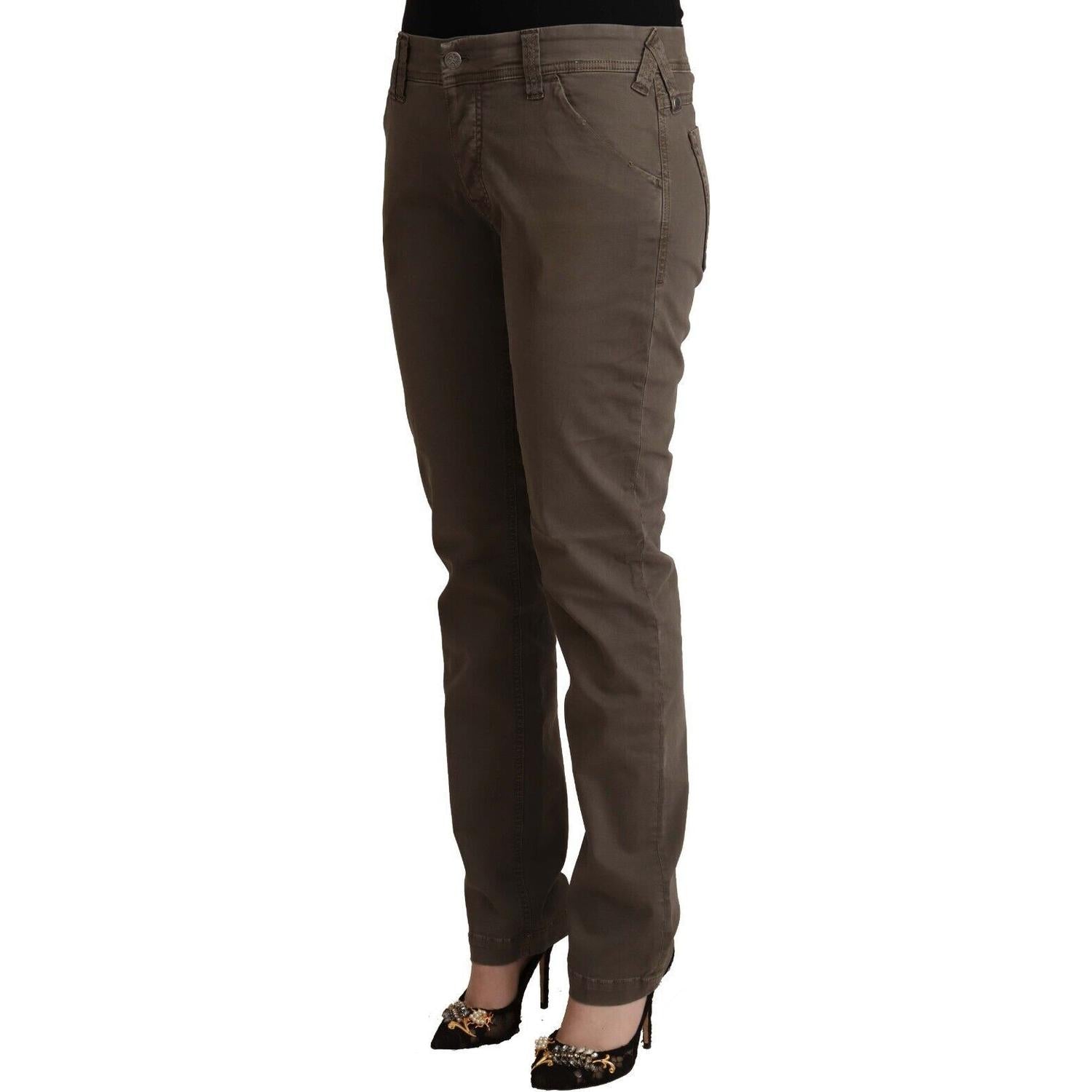 CYCLE Brown Cotton Low Waist Skinny Casual Jeans