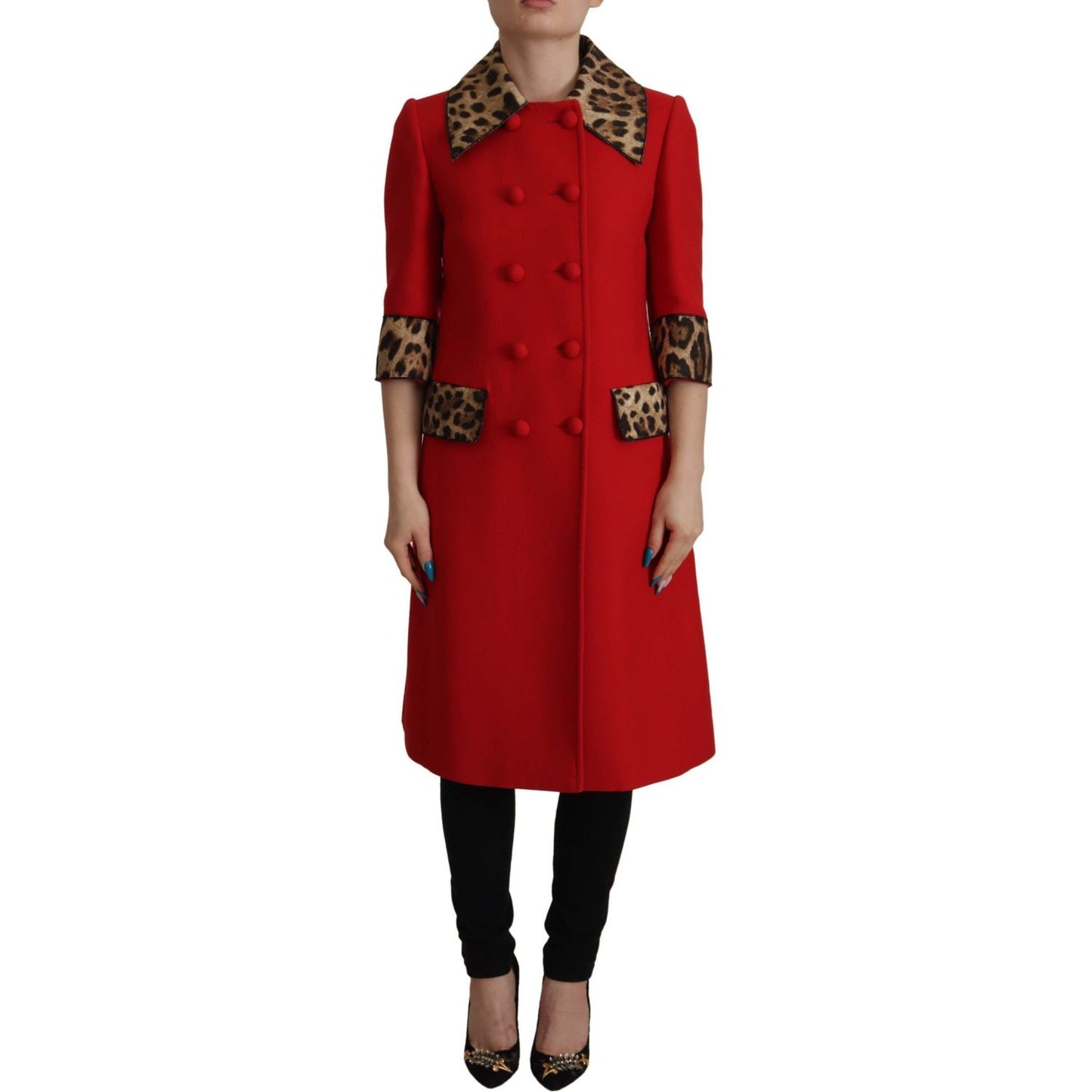 Dolce & Gabbana Elegant Red Leopard Trench Coat Dolce & Gabbana Dark Red