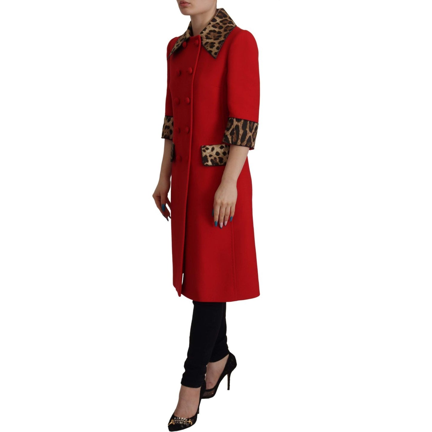 Dolce & Gabbana Elegant Red Leopard Trench Coat Dolce & Gabbana Dark Red