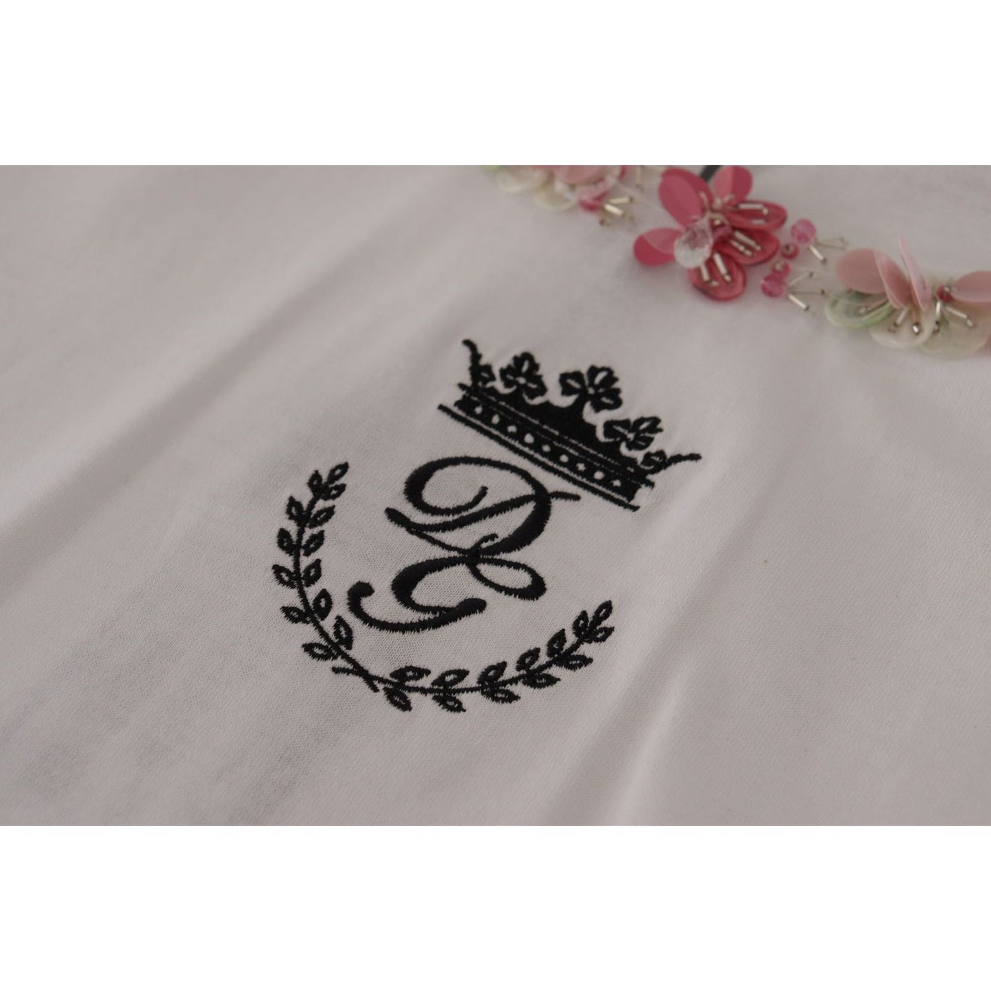 Dolce & Gabbana White DG Crown Floral Sequin T-shirt TSH7840- 38